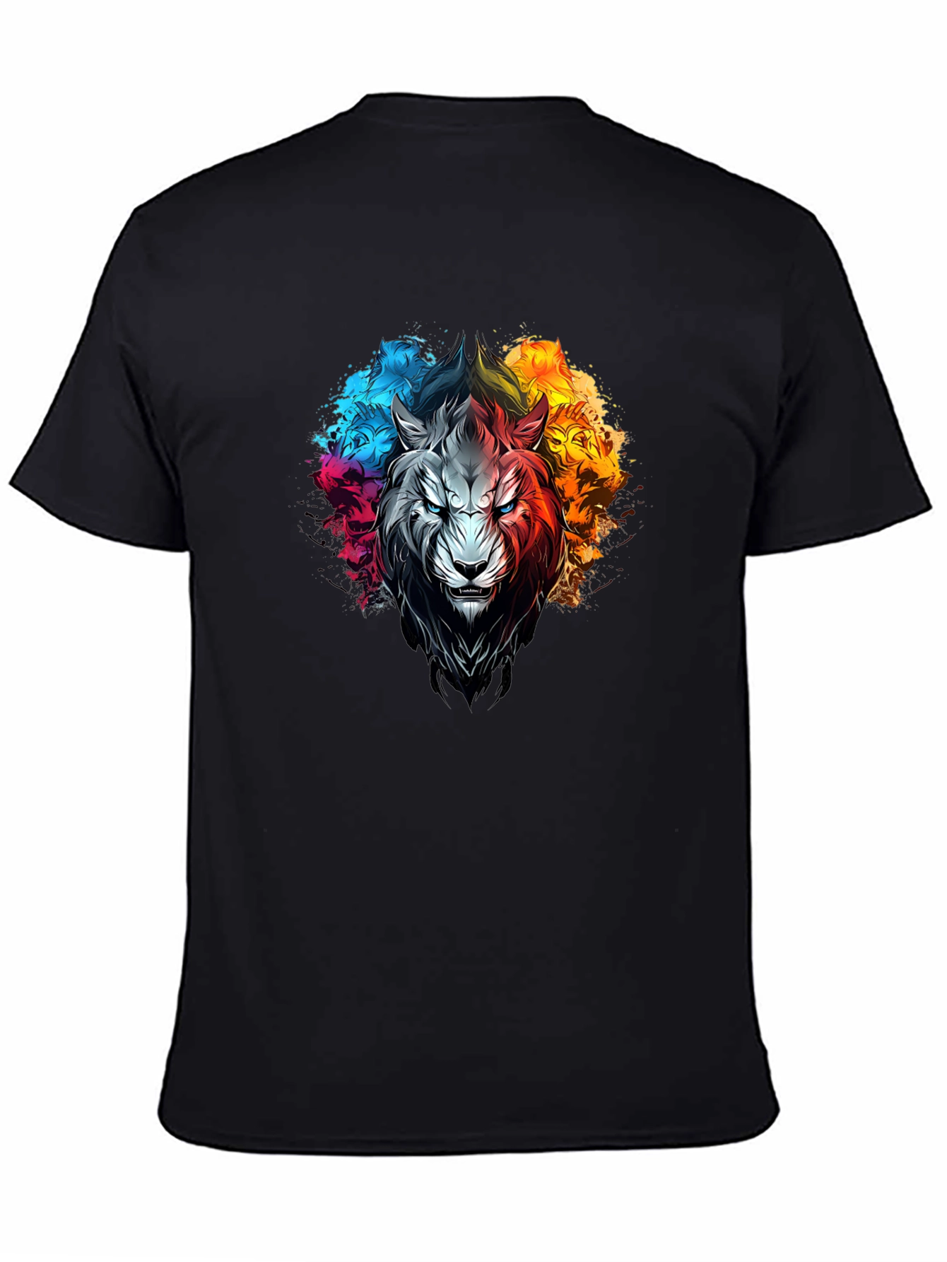 Black Colorful Lion Graphic Print T-Shirt view 4