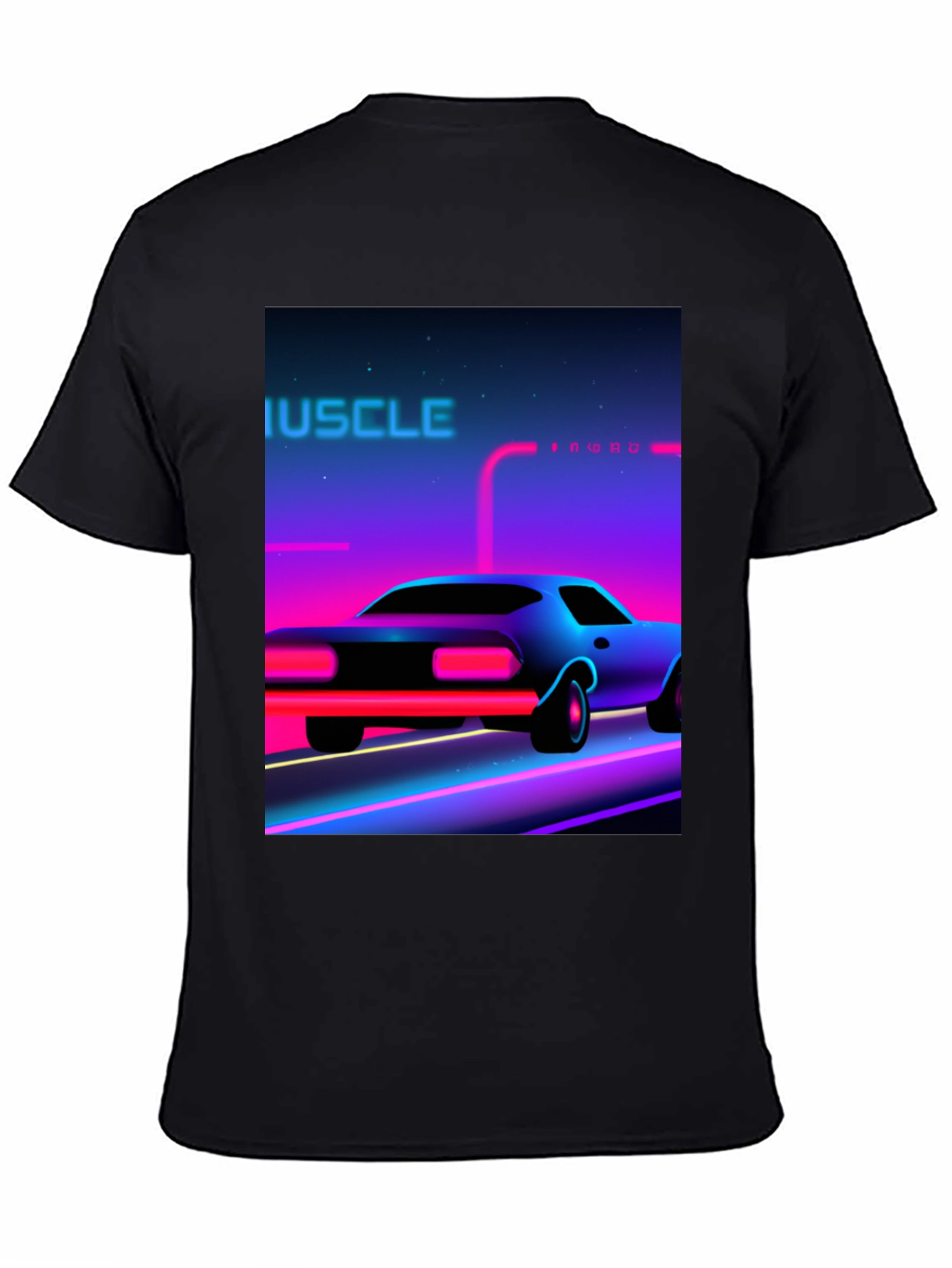 Black Retro Muscle Car Graphic Tee - Black Cotton T-Shirt view 4