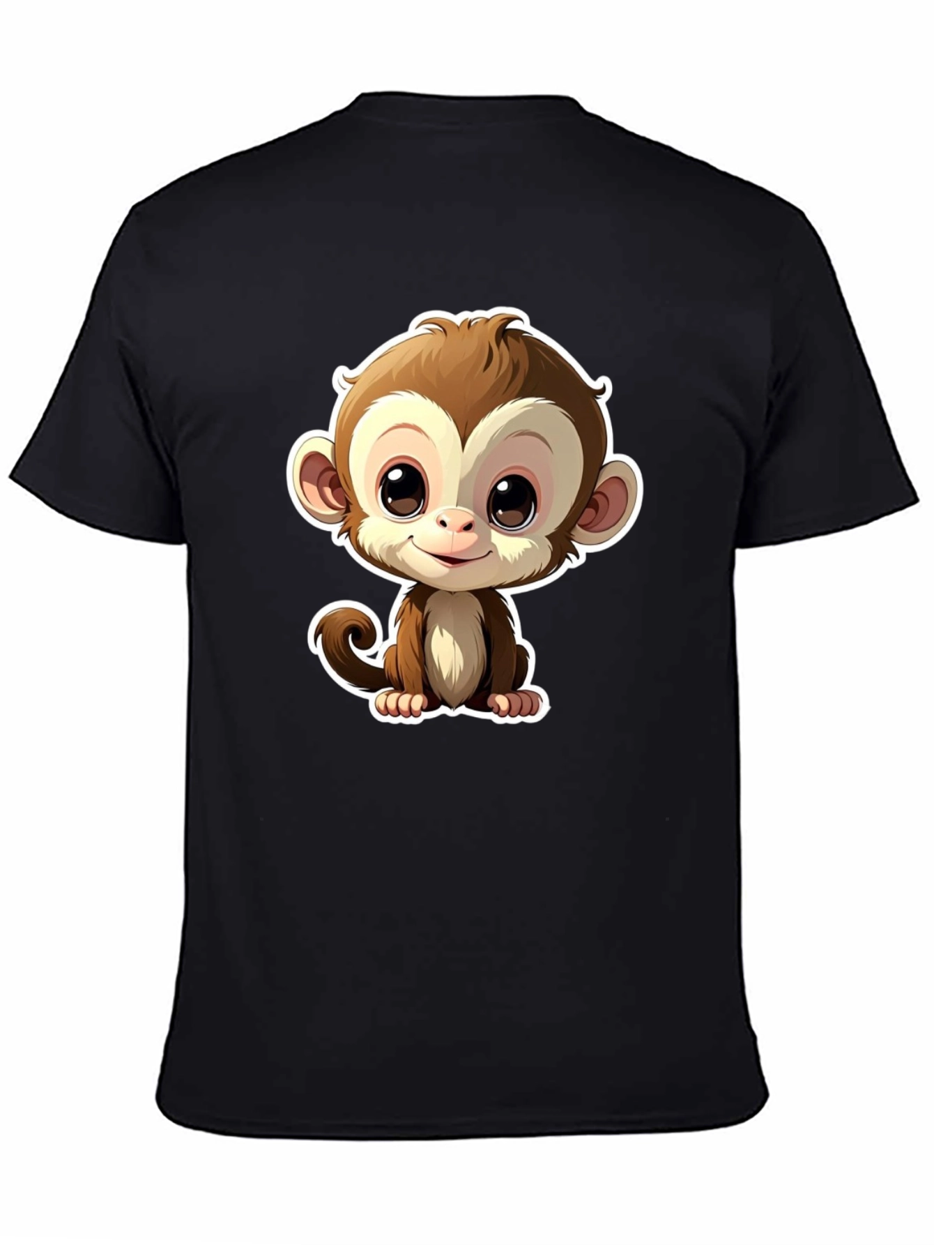 Black Cute Monkey Graphic Tee - Black Casual T-Shirt view 4