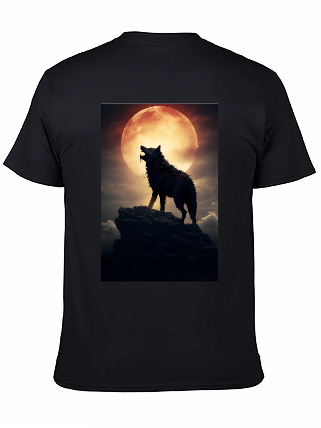 Black Wolf Howling at Moon Graphic Tee view 4
