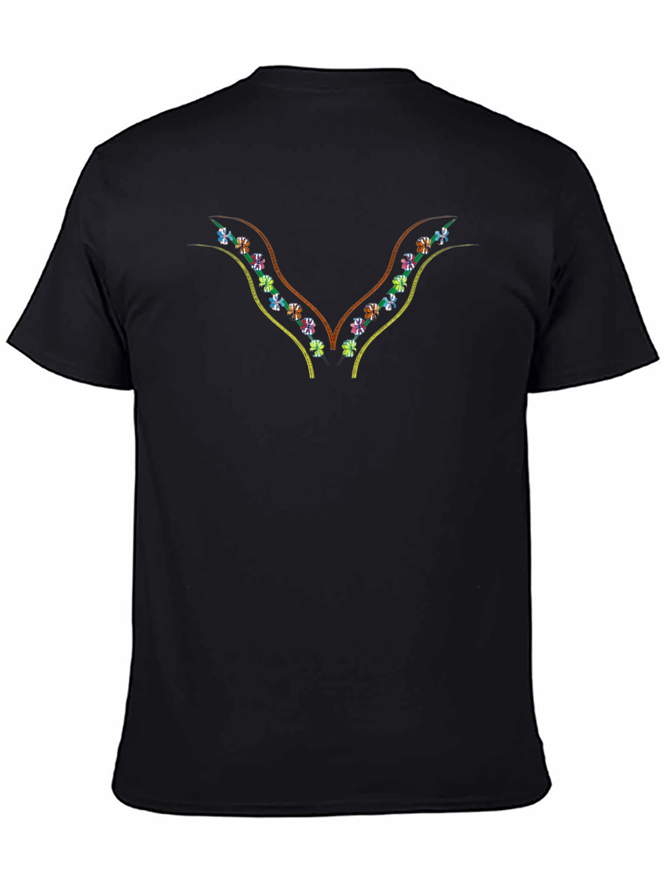 Black Embroidered Floral V-Neck Black T-Shirt view 4