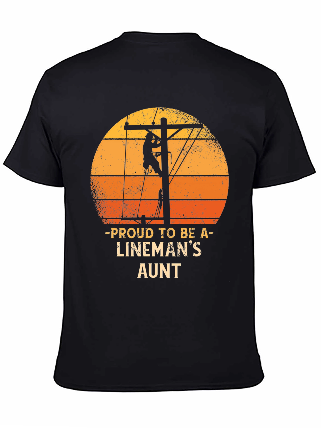 Black Proud Lineman's Aunt T-Shirt Retro Sunset Lineworker Tee view 4