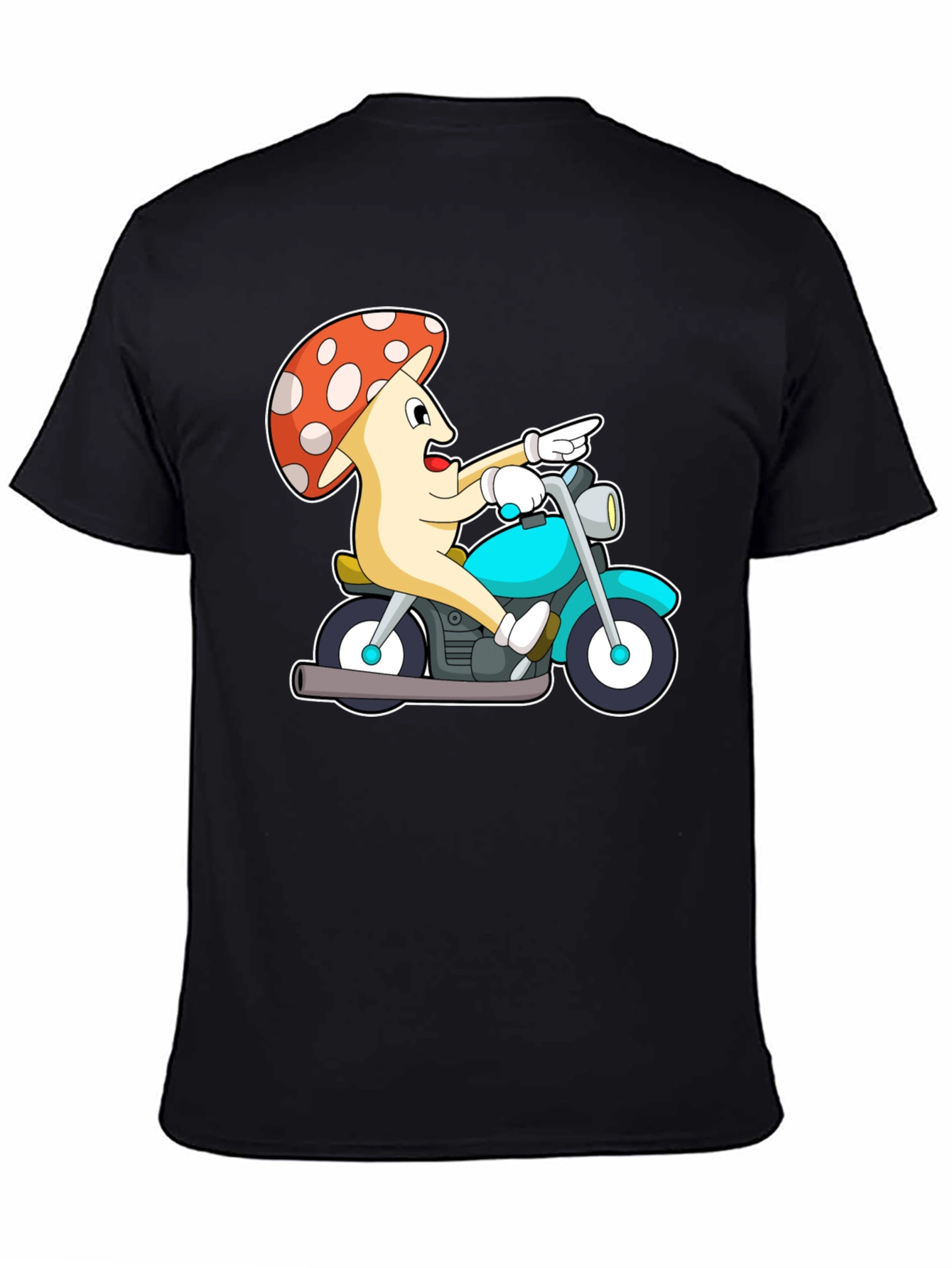 Black Mushroom Rider Graphic Tee - Black Cotton T-Shirt view 4