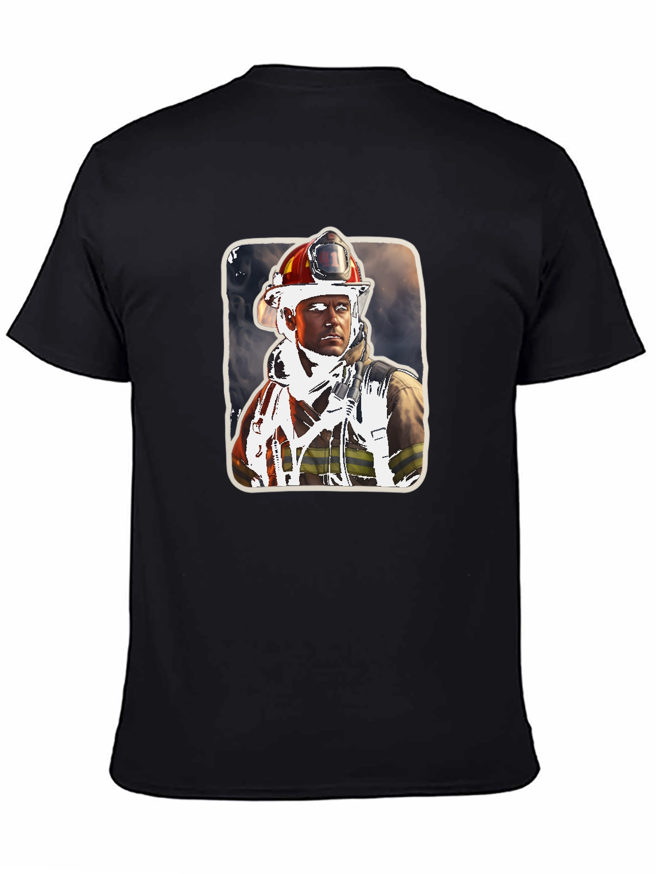 Black Firefighter Portrait Graphic Tee view 4
