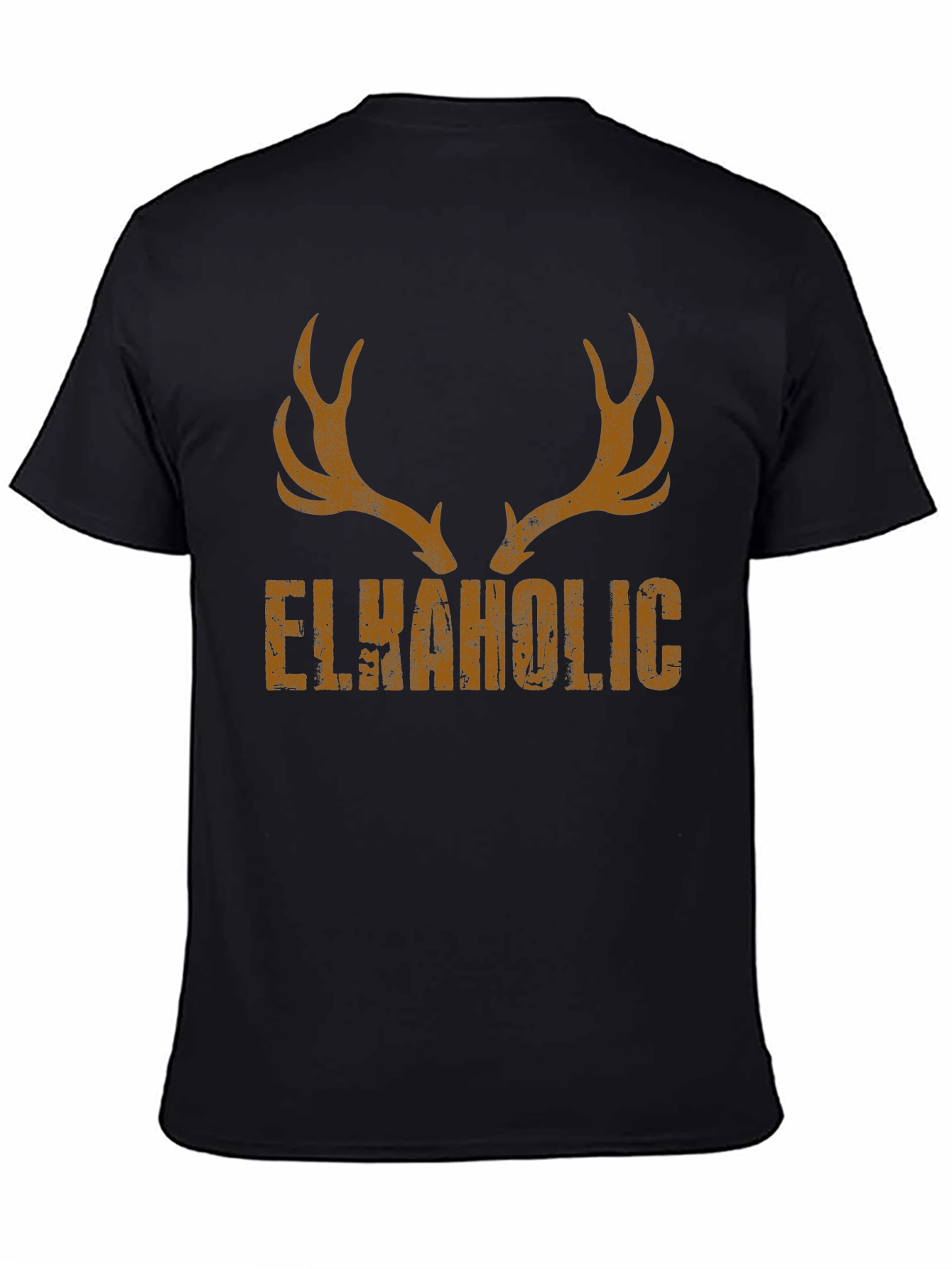 Black Elkaholic Funny Hunting T-Shirt view 4