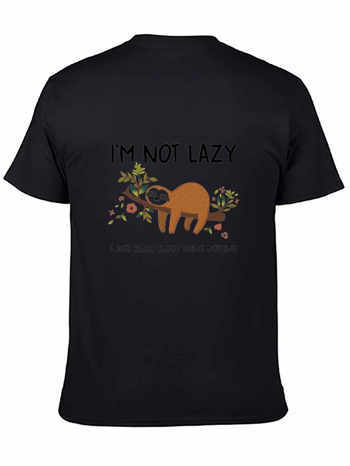 Black Funny Sloth Graphic Tee - I'm Not Lazy, Black view 4