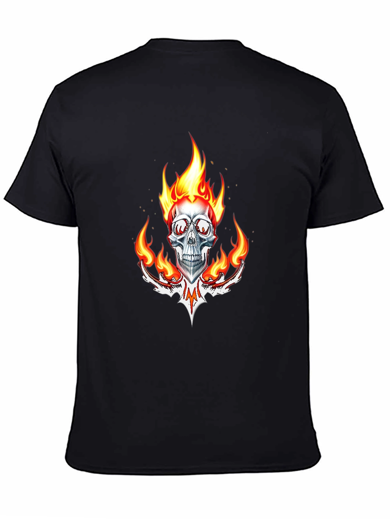 Black Flaming Skull Graphic Tee - Black Cotton view 4