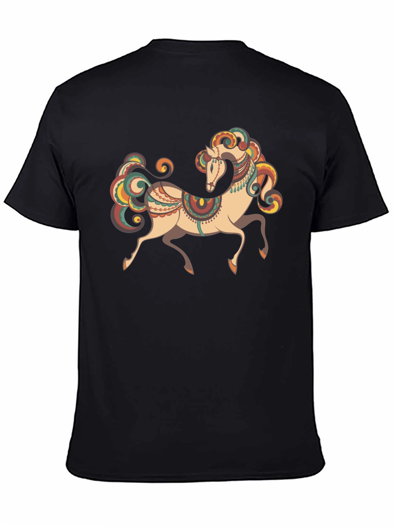 Black Men's Black T-Shirt with Horse Graphic view 4