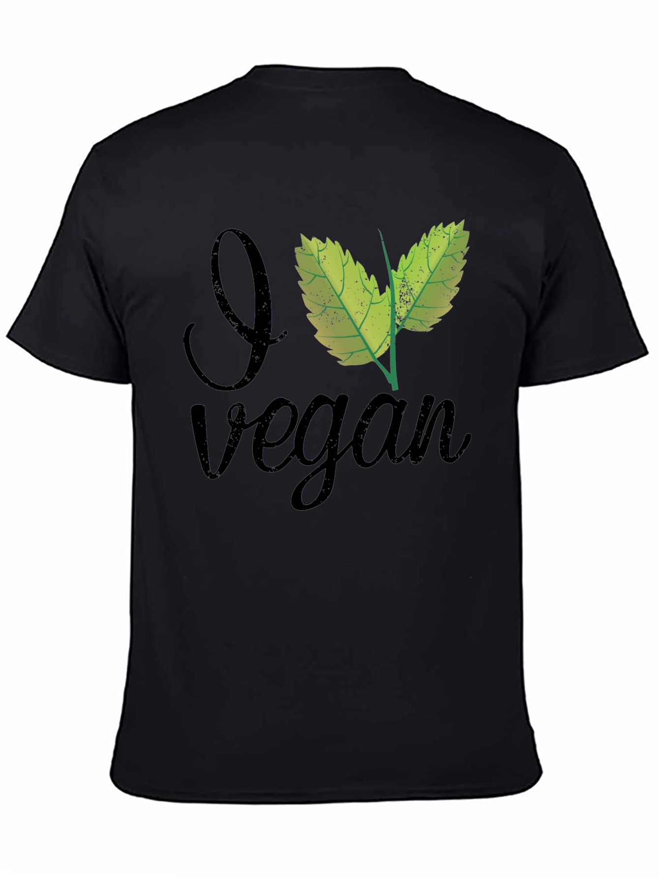 Black I Leaf Vegan T-Shirt - Black, Crew Neck view 4