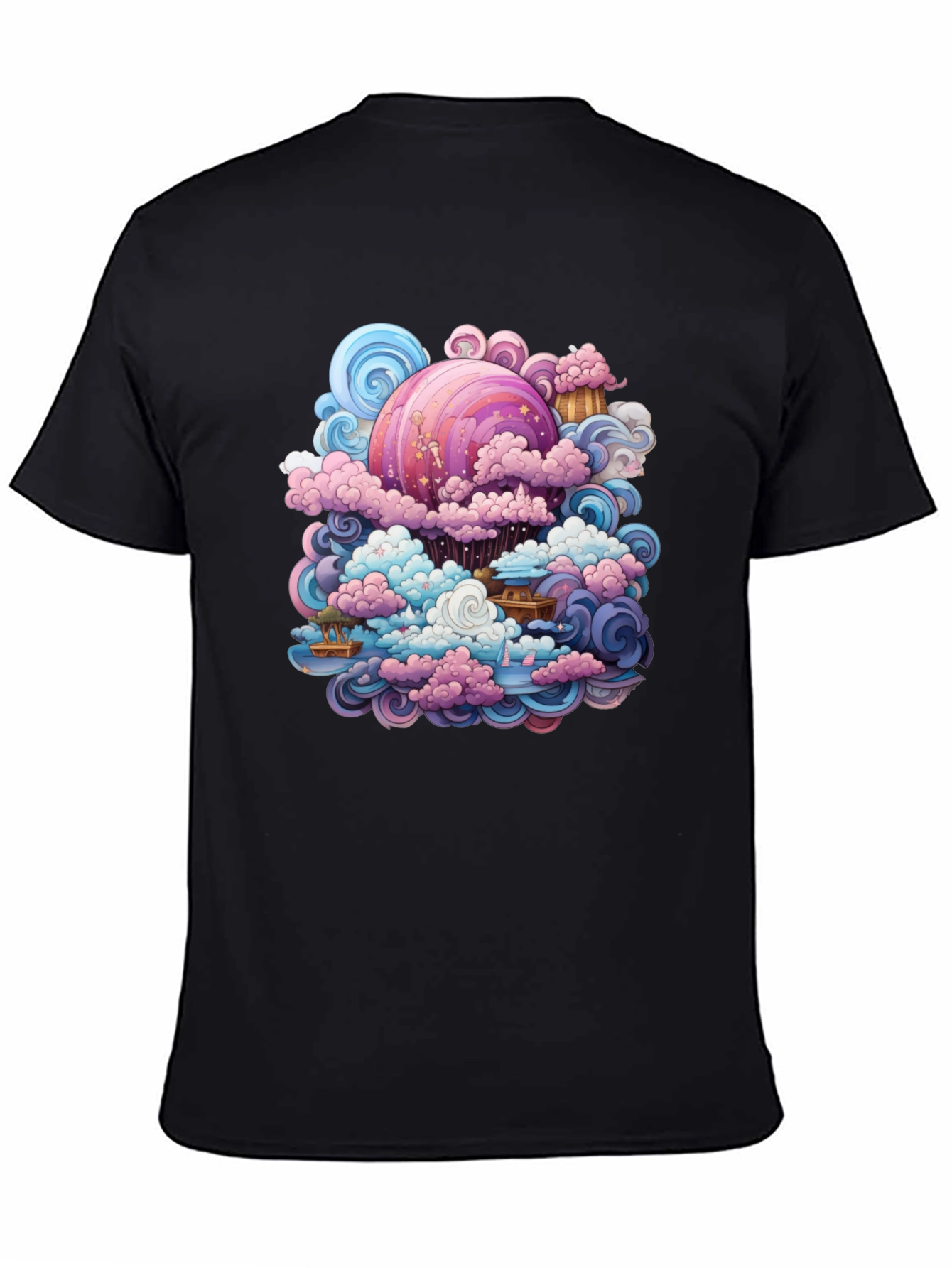 Black Whimsical Cloudscape Graphic Tee - Fantasy Design view 4
