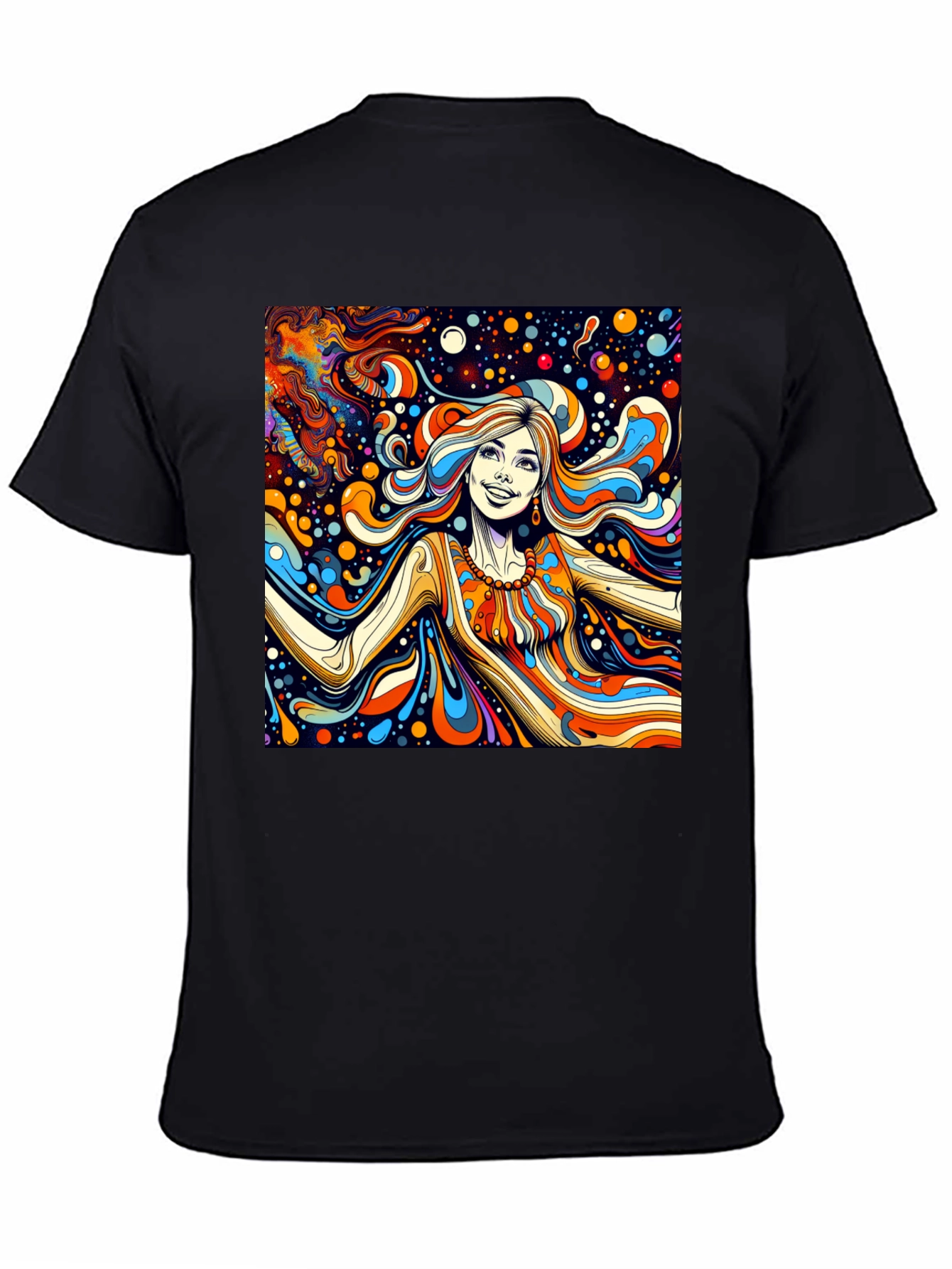 Black Psychedelic Art Tee: Vibrant Retro Style view 4