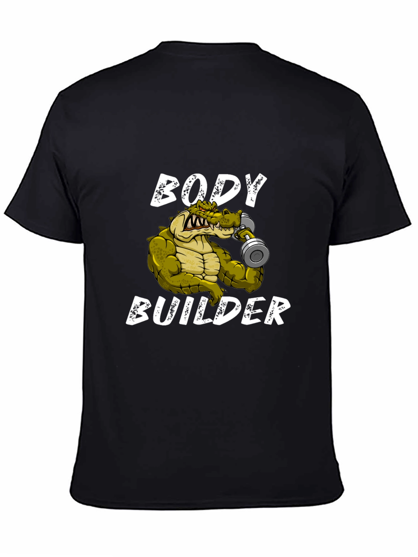 Black Body Builder Crocodile T-Shirt - Funny Gym Tee view 4