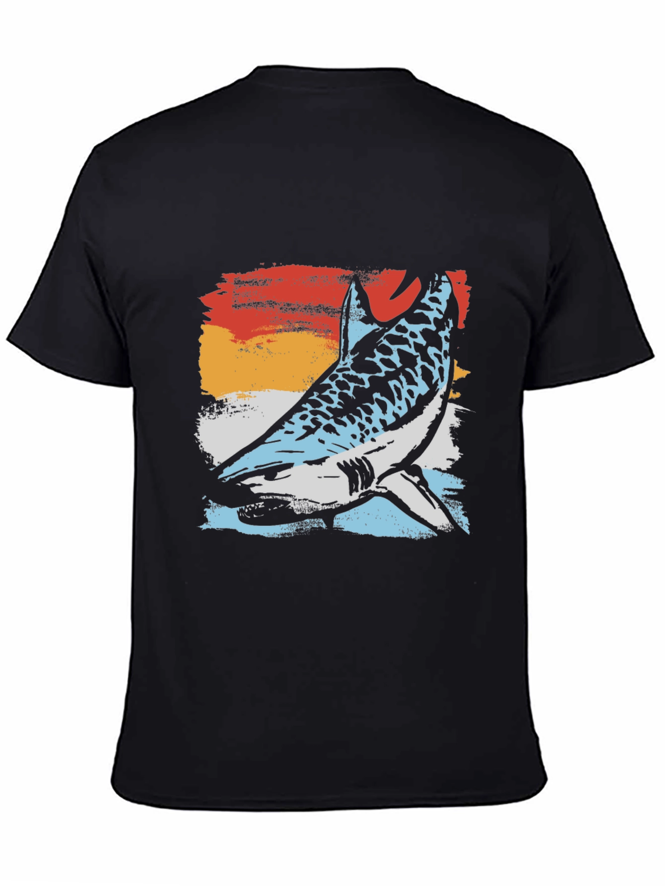 Black Retro Shark Graphic Tee - Black Cotton Blend T-Shirt view 4