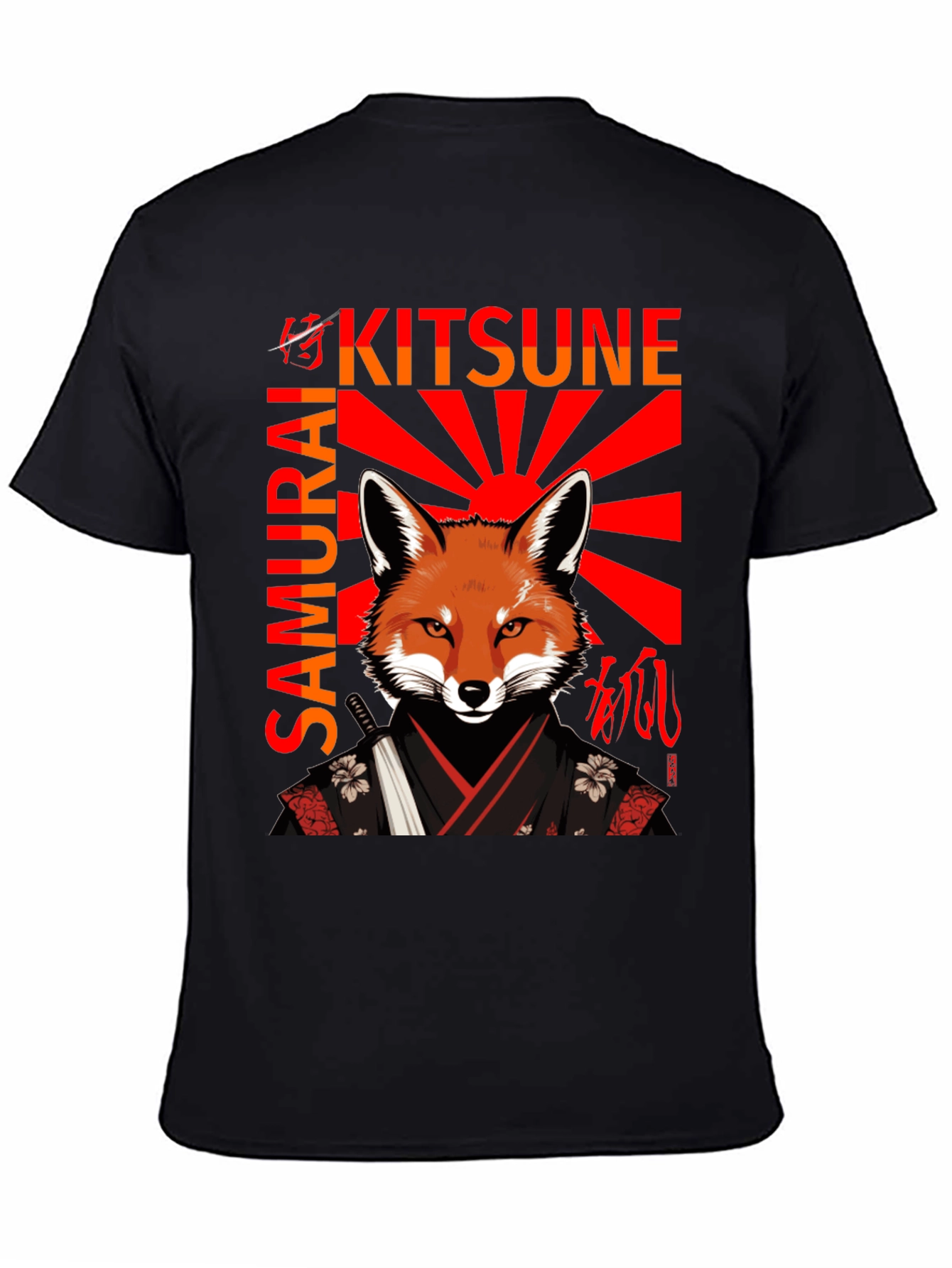 Black Samurai Kitsune T-Shirt Japanese Fox Warrior Design view 4