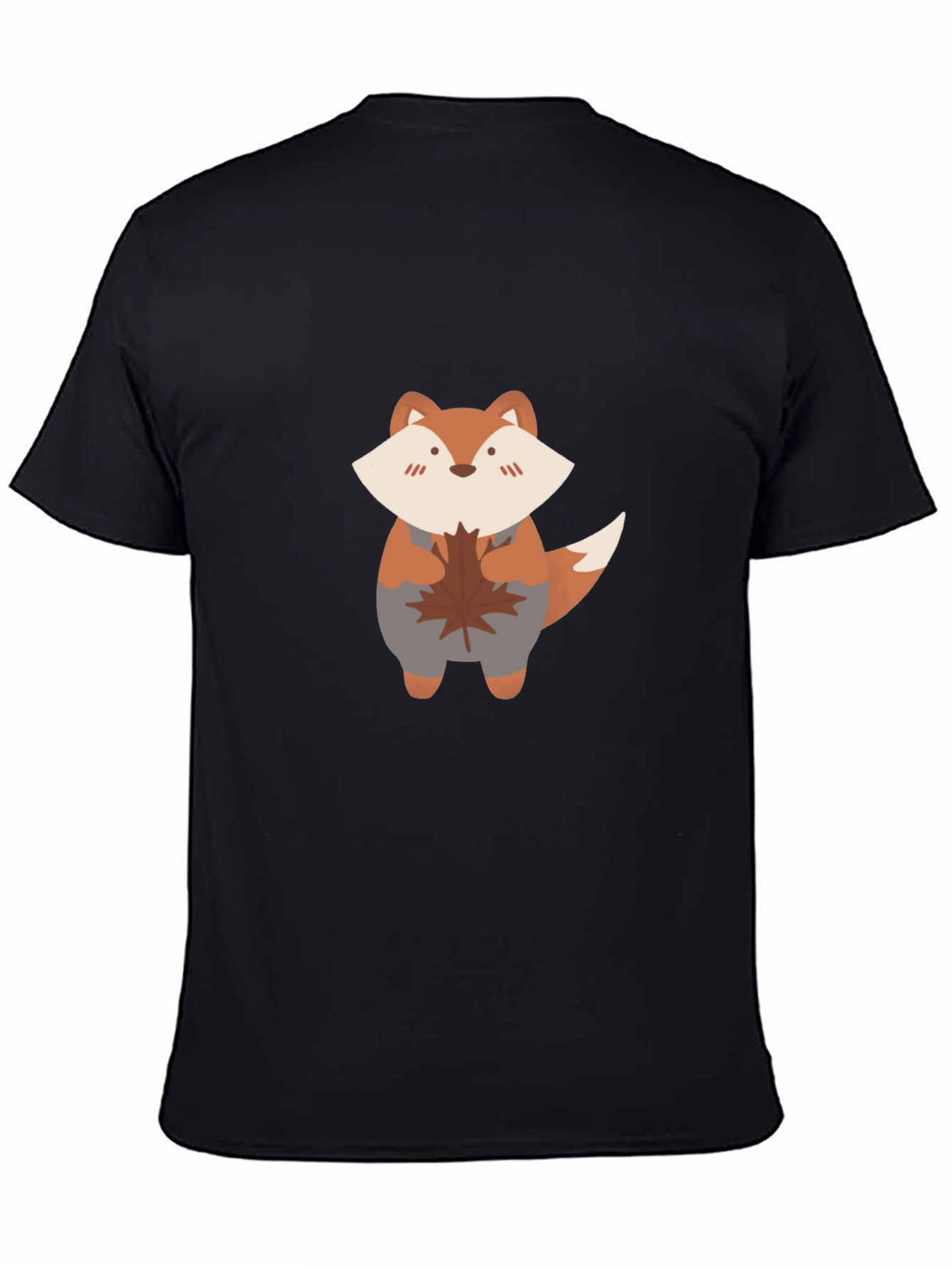 Black Cute Fox & Maple Leaf Black T-Shirt view 4