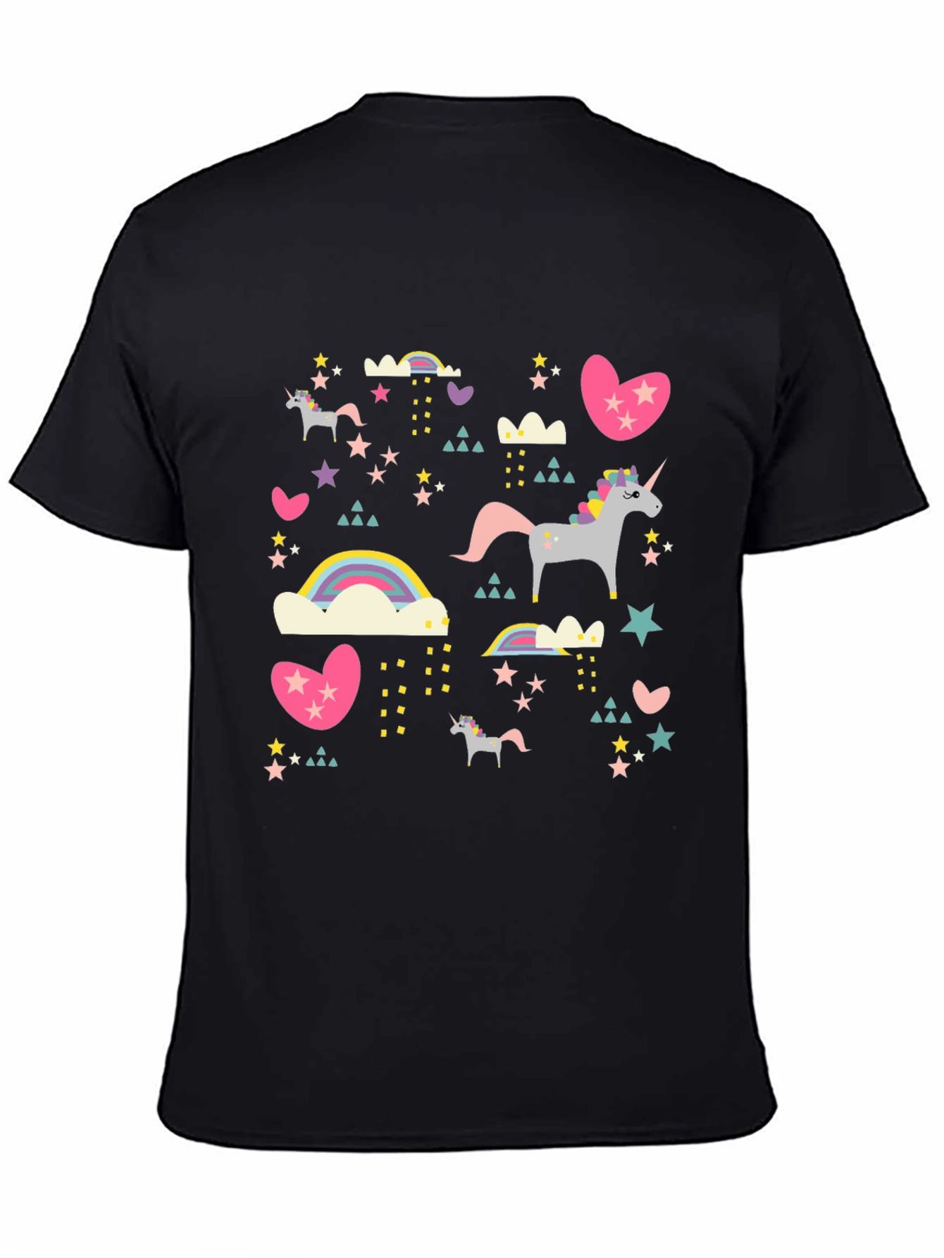 Black Unicorn & Rainbow Print Black T-Shirt view 4