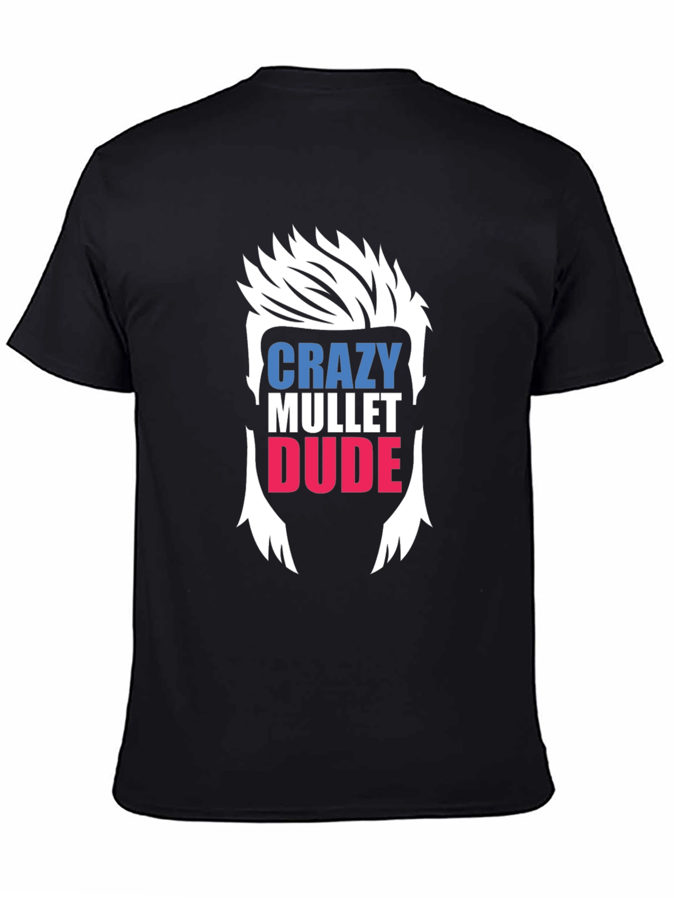 Black Crazy Mullet Dude Graphic T-Shirt view 4