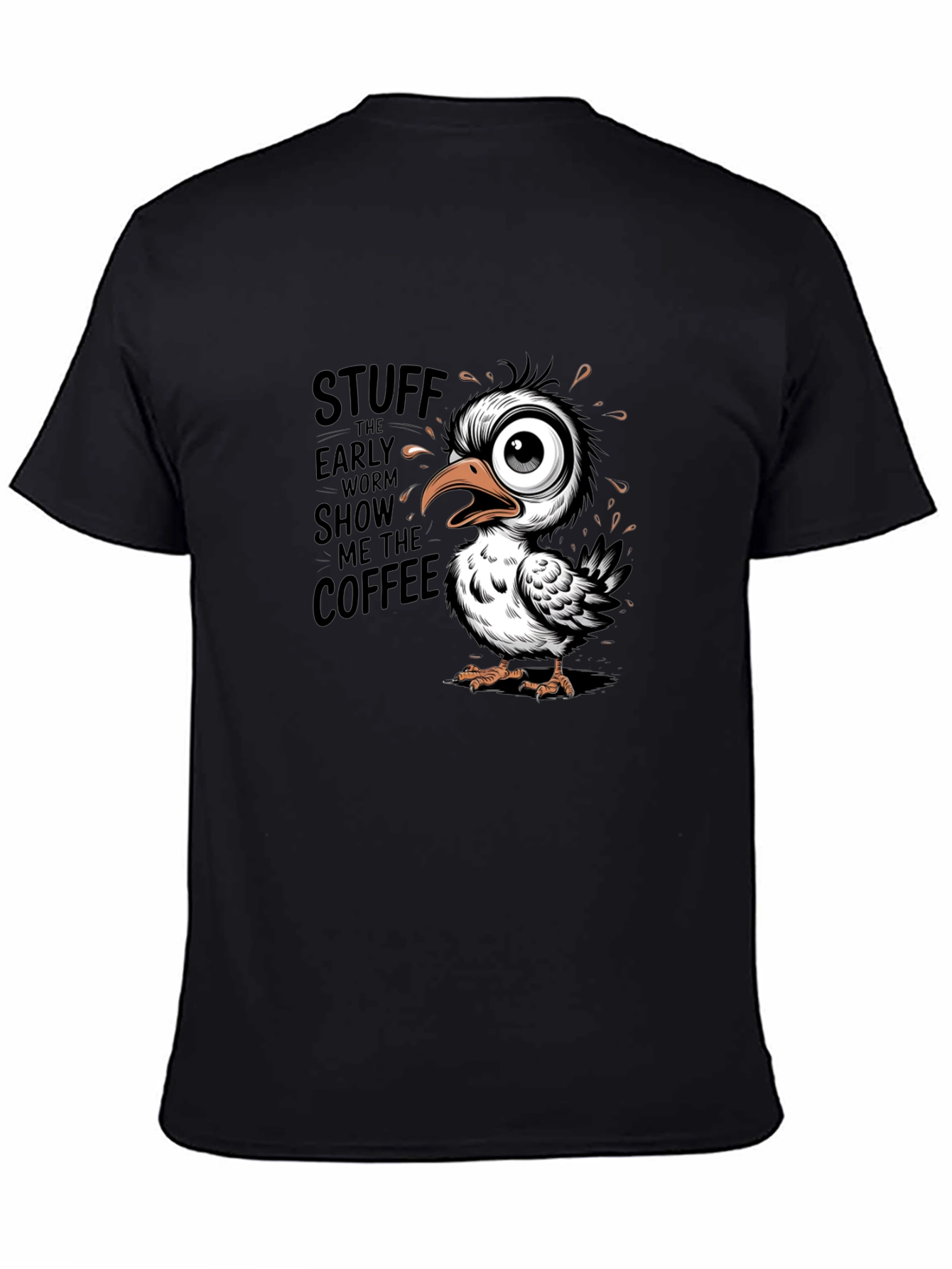 Black Funny Coffee Bird Graphic Black T-Shirt view 4