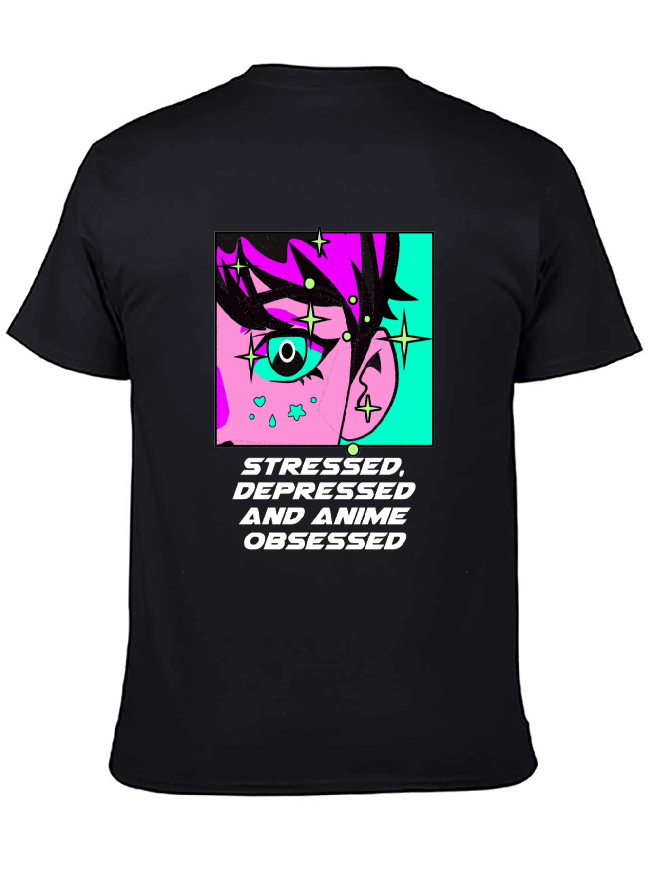 Black Stressed Depressed Anime Obsessed Black T-Shirt view 4