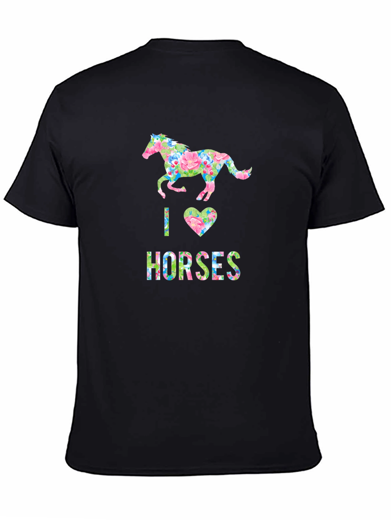 Black I Love Horses Floral Print T-Shirt view 4