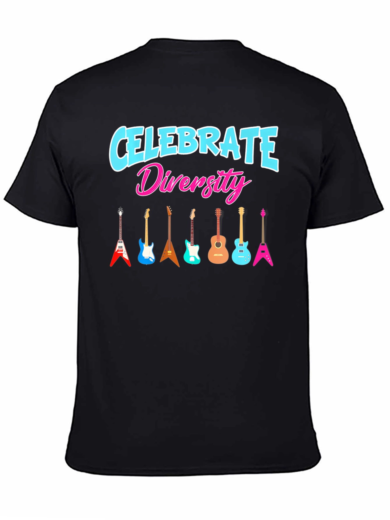 Black Celebrate Diversity Guitar Graphic T-Shirt view 4