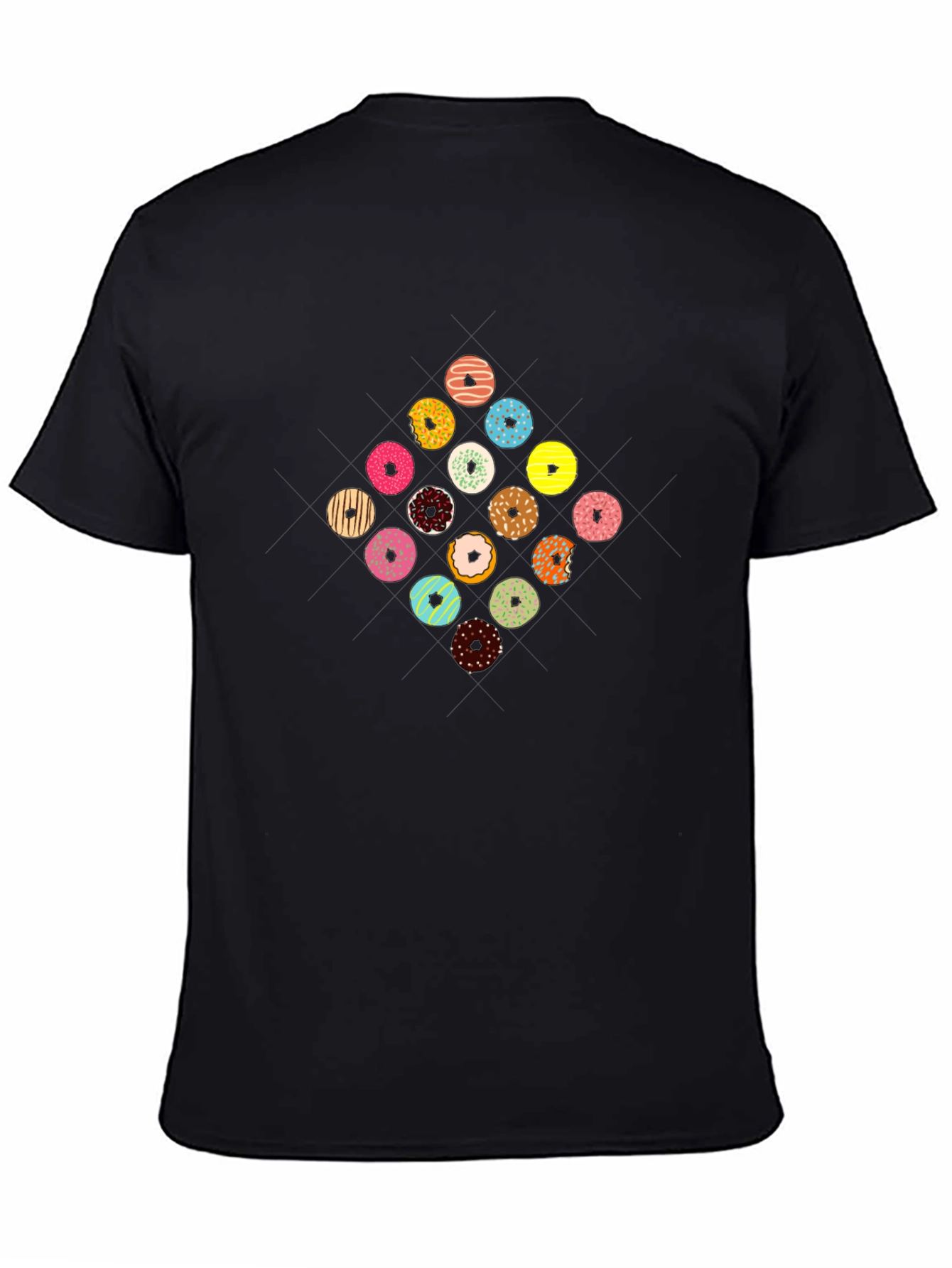 Black Donut Pattern Black T-Shirt view 4
