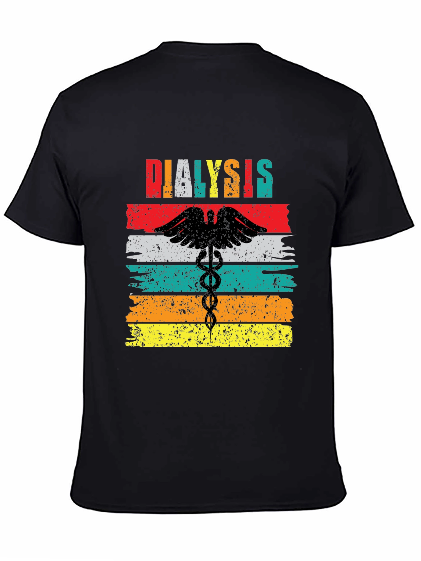 Black Dialysis Caduceus Retro Style T-Shirt view 4