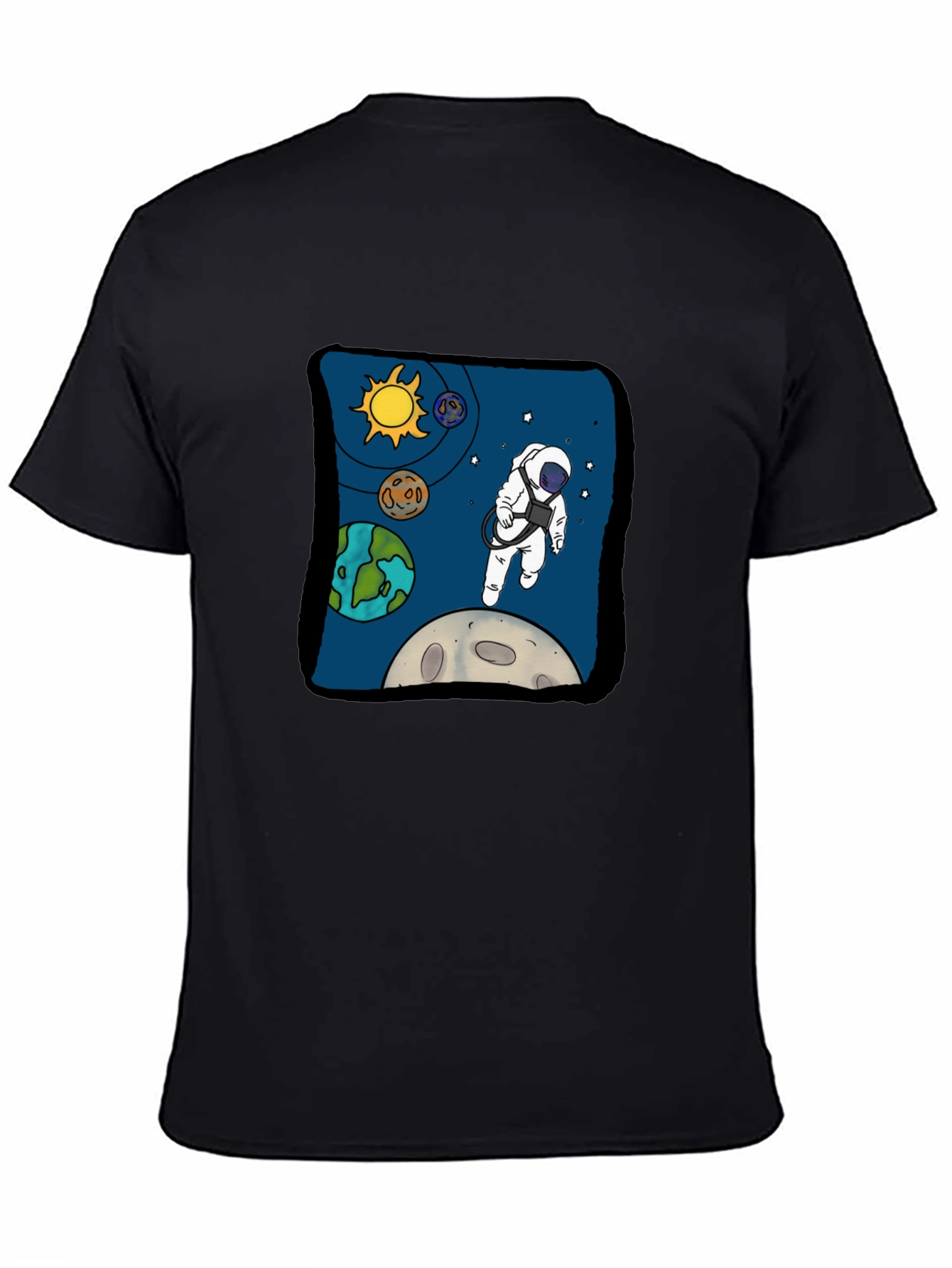 Black Astronaut in Space Graphic Tee - Cool Black T-Shirt view 4
