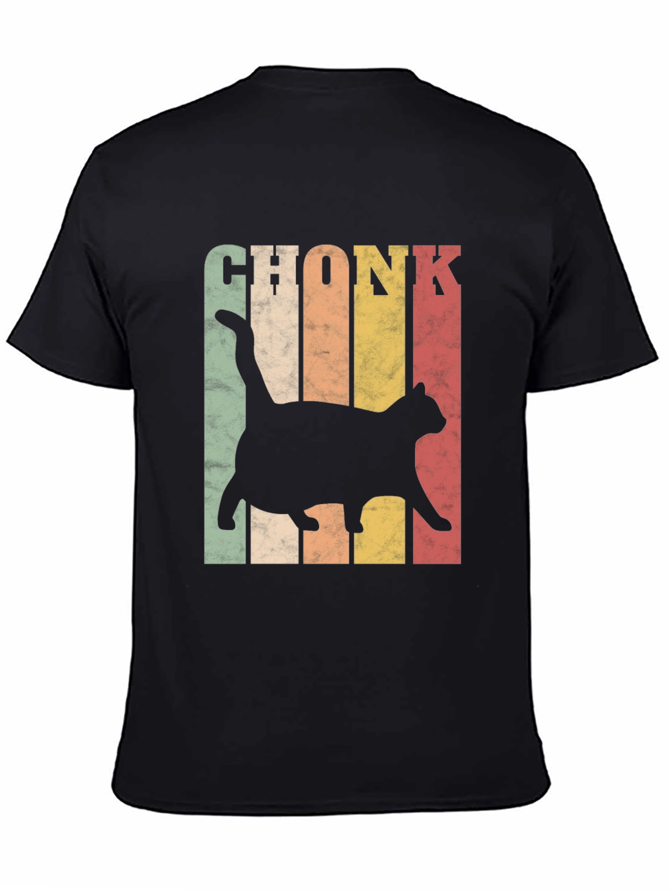 Black Chonk Cat Retro Style T-Shirt view 4
