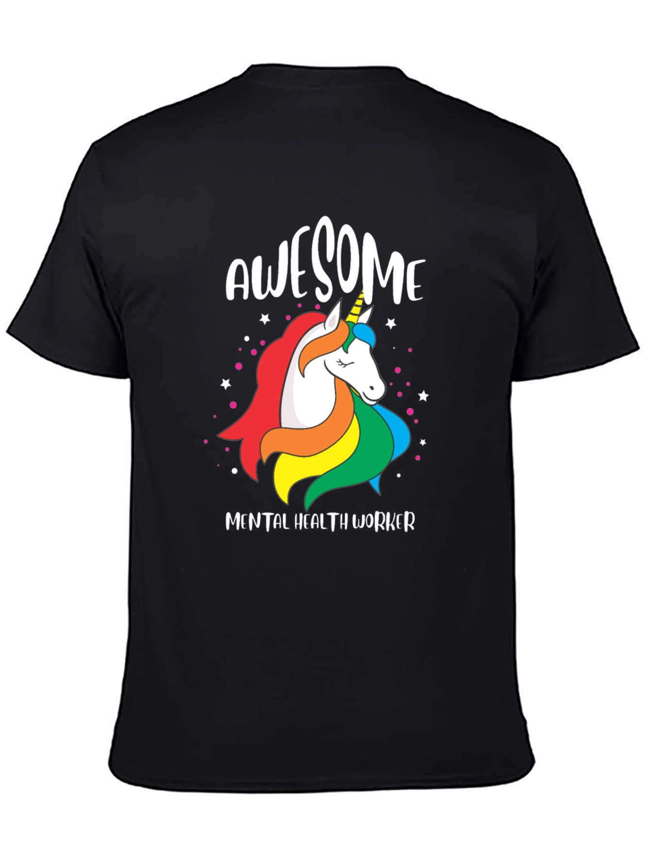 Black Awesome Mental Health Worker Unicorn T-Shirt view 4