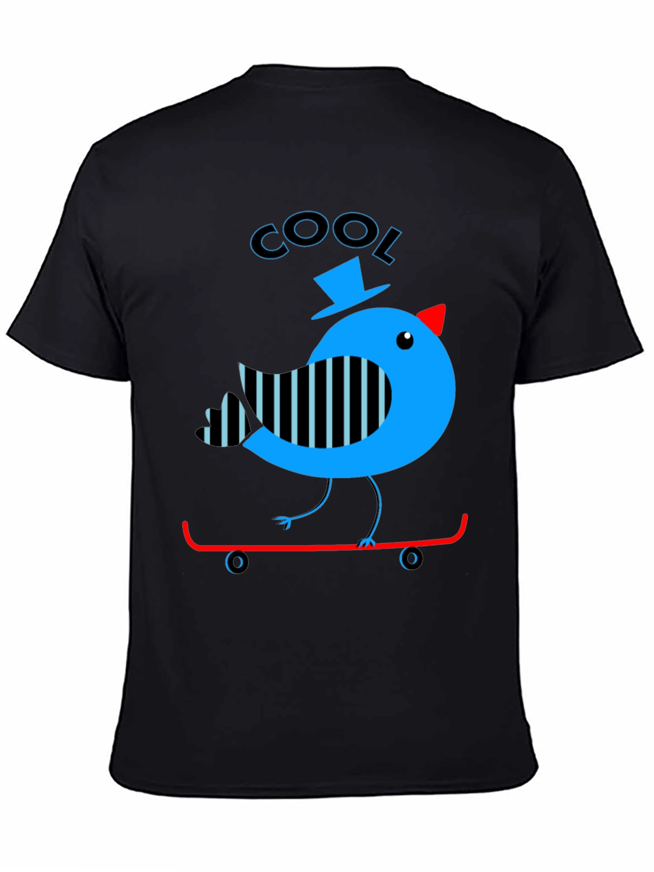 Black Cool Bird on Skateboard Graphic Tee view 4