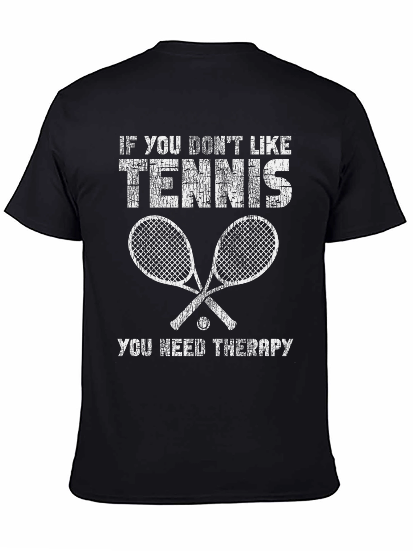 Black Funny Tennis Therapy T-Shirt view 4