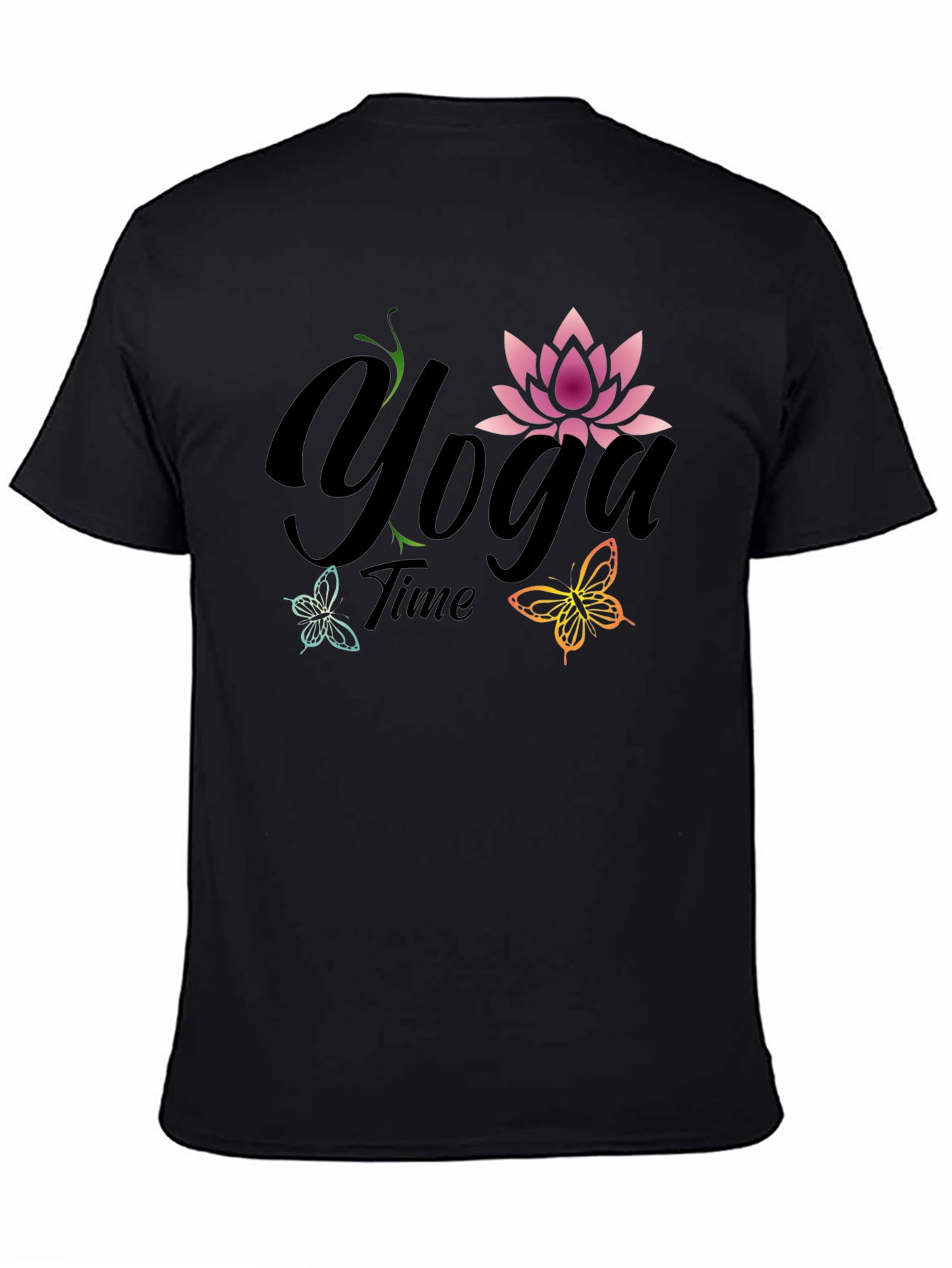 Black Yoga Time T-Shirt - Lotus Flower Butterfly Tee view 4