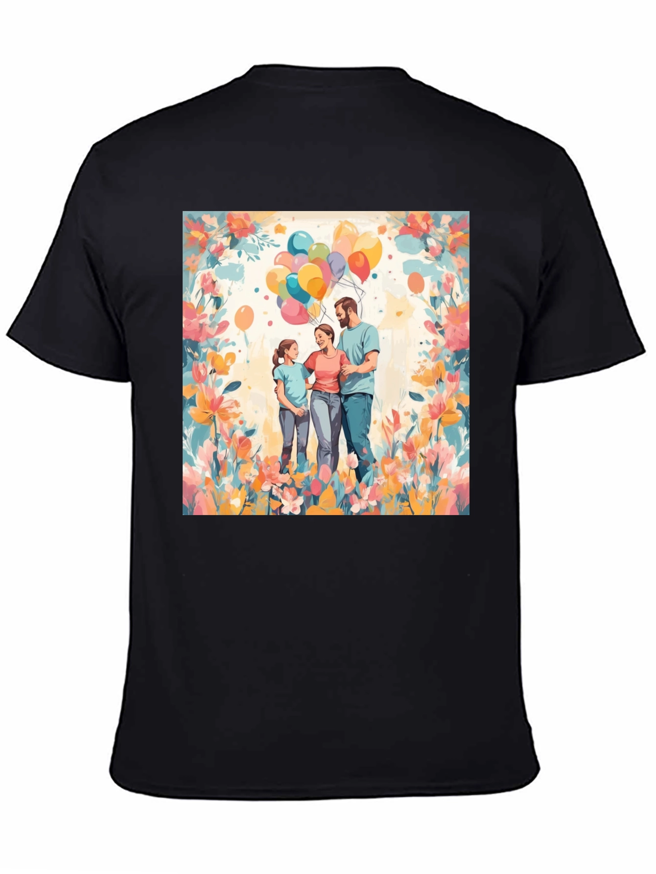 Black Family Balloon Art Black T-Shirt view 4