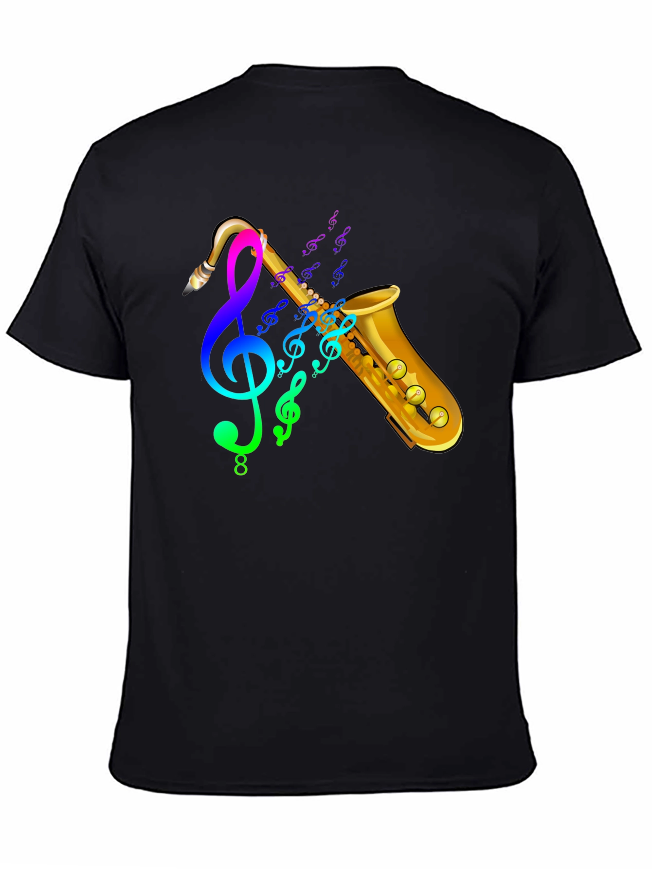 Black Saxophone & Music Notes Graphic Black T-Shirt view 4