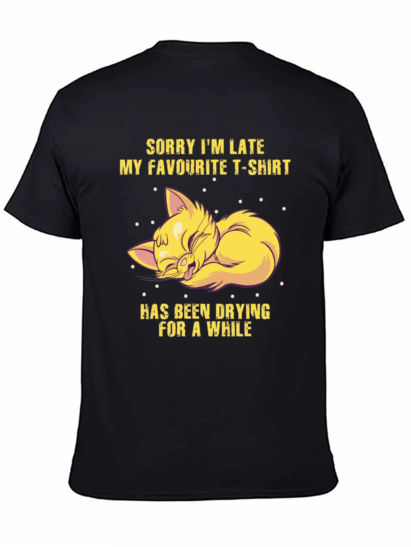 Black Funny Cat T-Shirt - Sorry I'm Late view 4