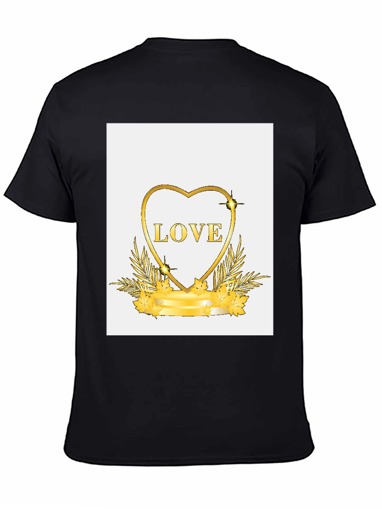 Black Golden Love Heart Graphic Black T-Shirt view 4