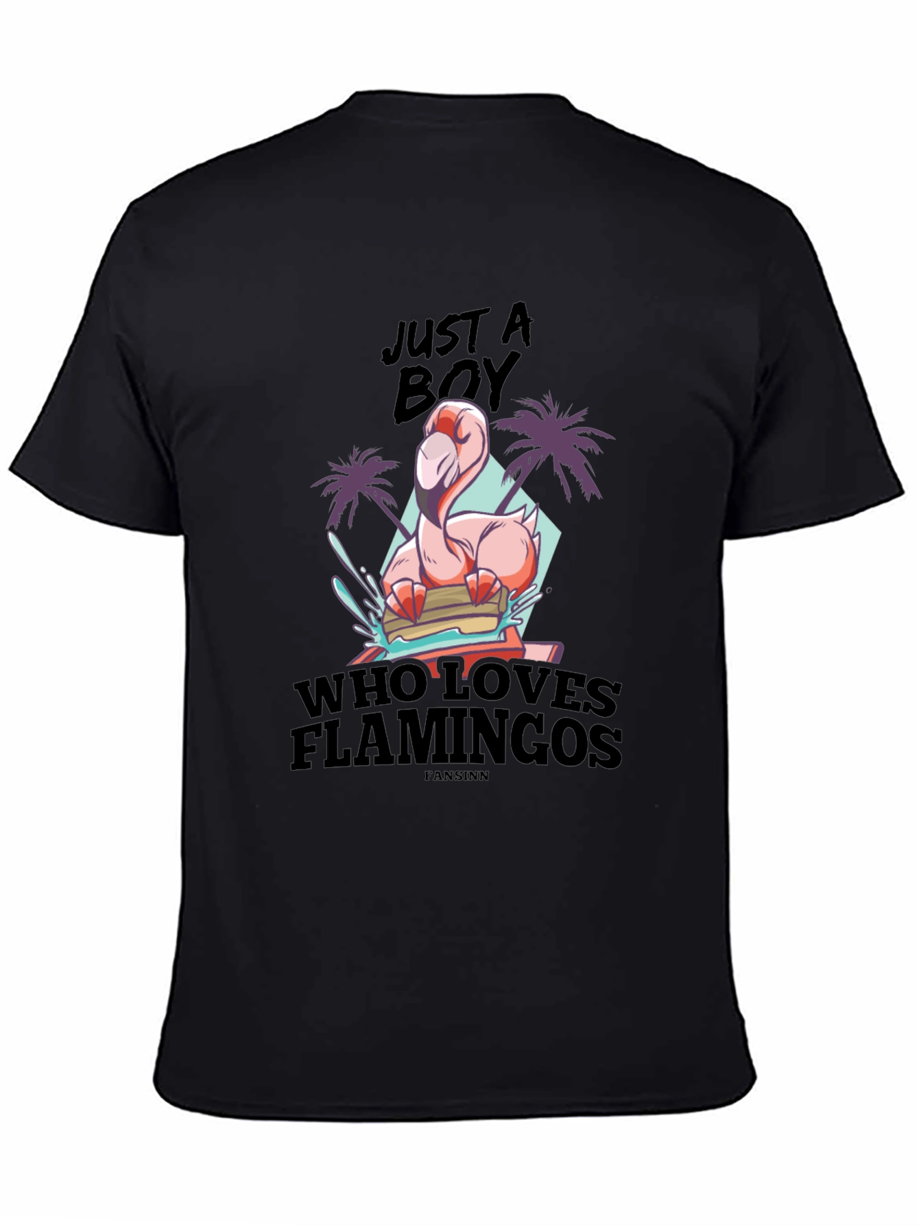 Black Just A Boy Who Loves Flamingos Black T-Shirt view 4