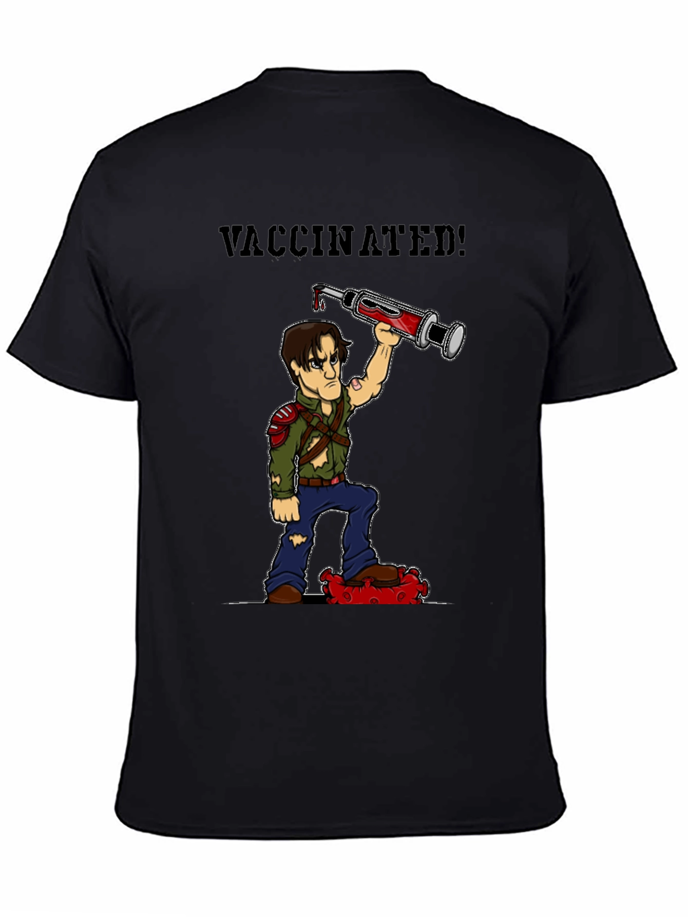 Black Vaccinated Zombie T-Shirt: Virus Slayer view 4