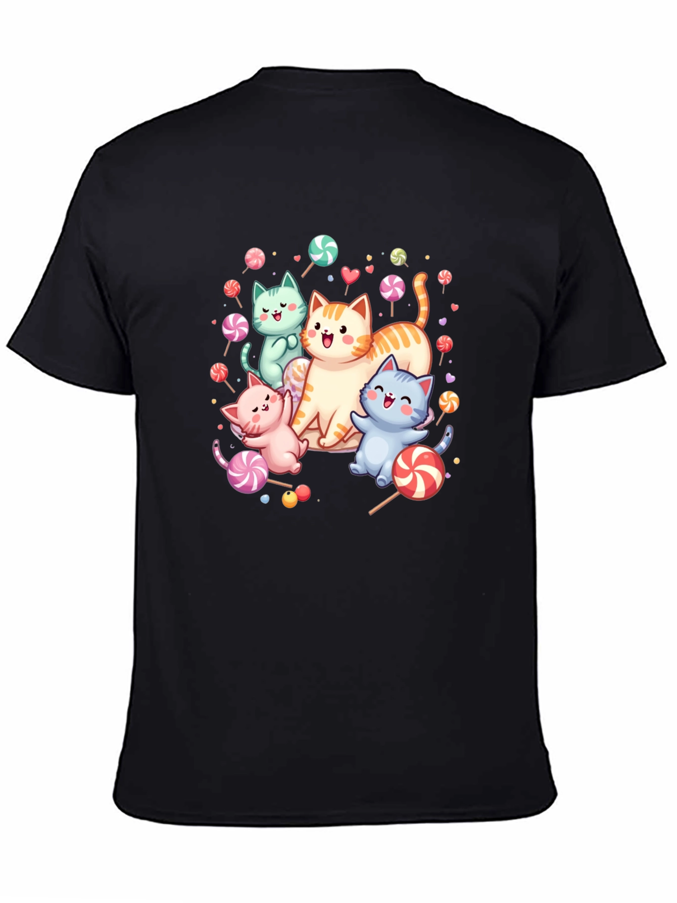 Black Cute Cats & Candy Black T-Shirt view 4