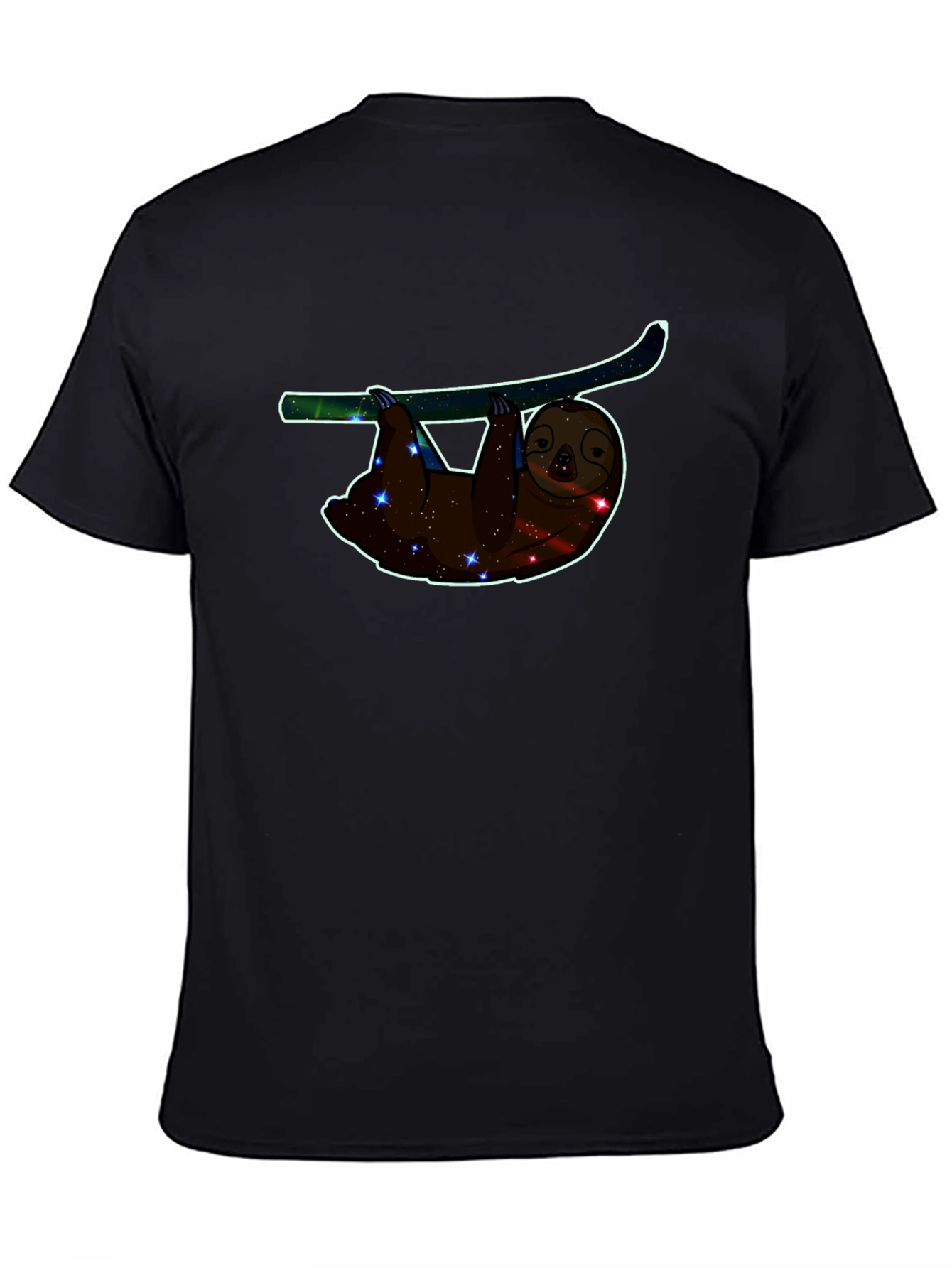 Black Sloth Galaxy T-Shirt - Comfortable Black Cotton Tee view 4