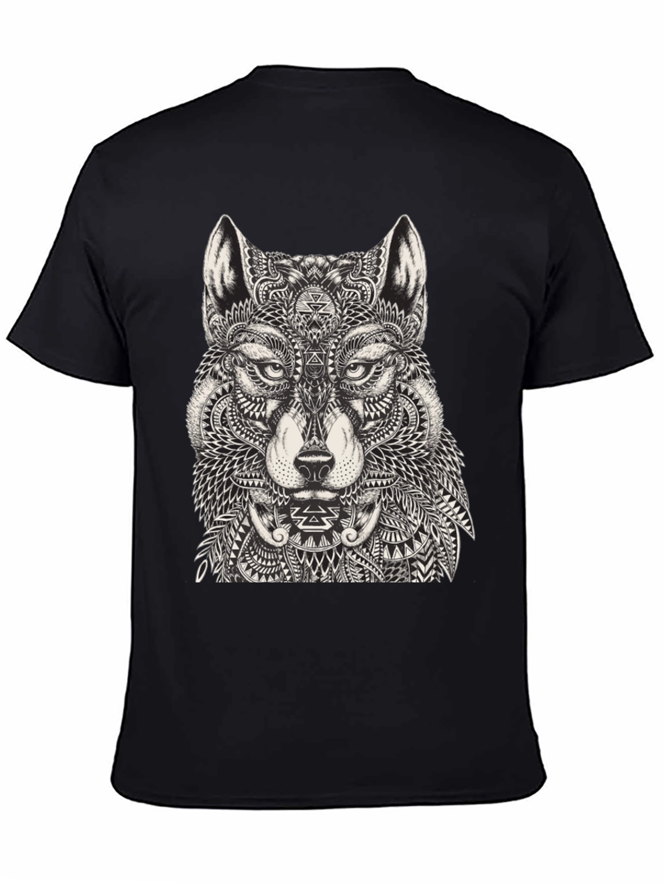 Black Wolf Graphic Print Black T-Shirt for Men view 4