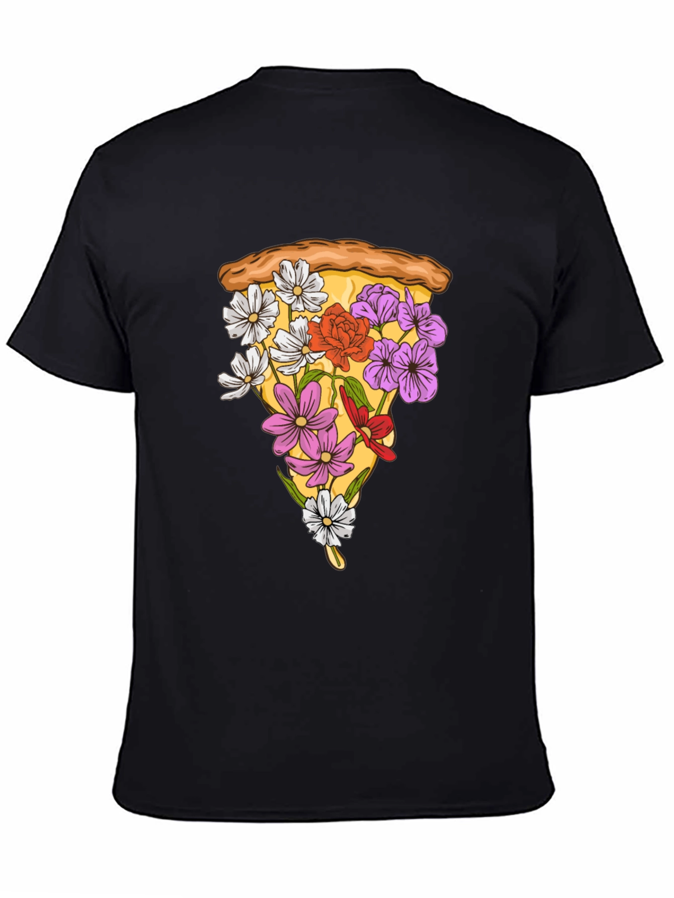 Black Floral Pizza Slice Graphic Tee - Unique Style view 4
