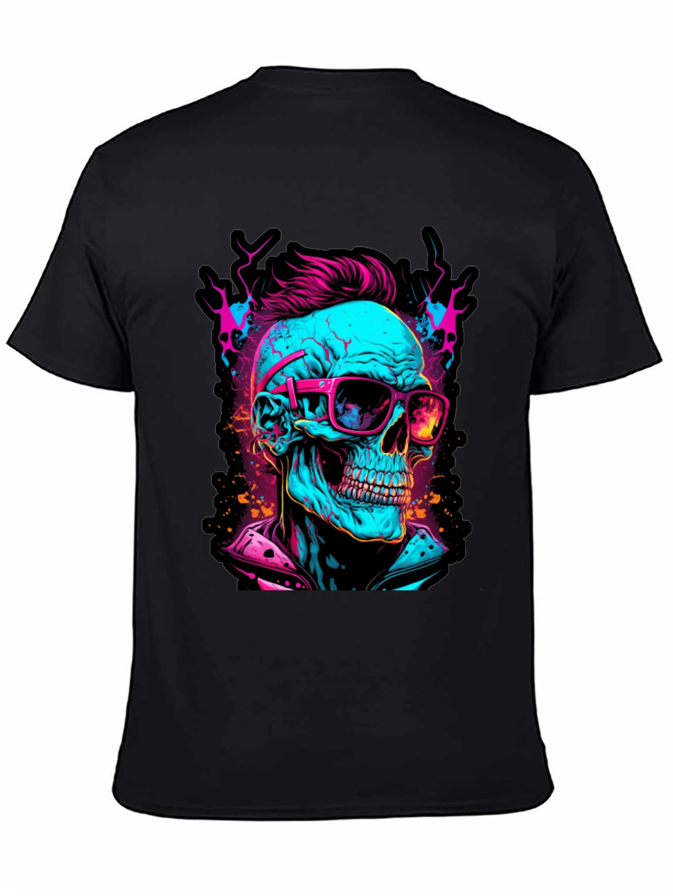 Black Neon Skull Graphic T-Shirt view 4