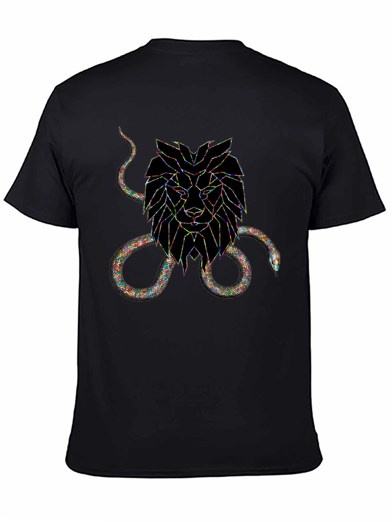 Black Geometric Lion & Snake Graphic Tee view 4