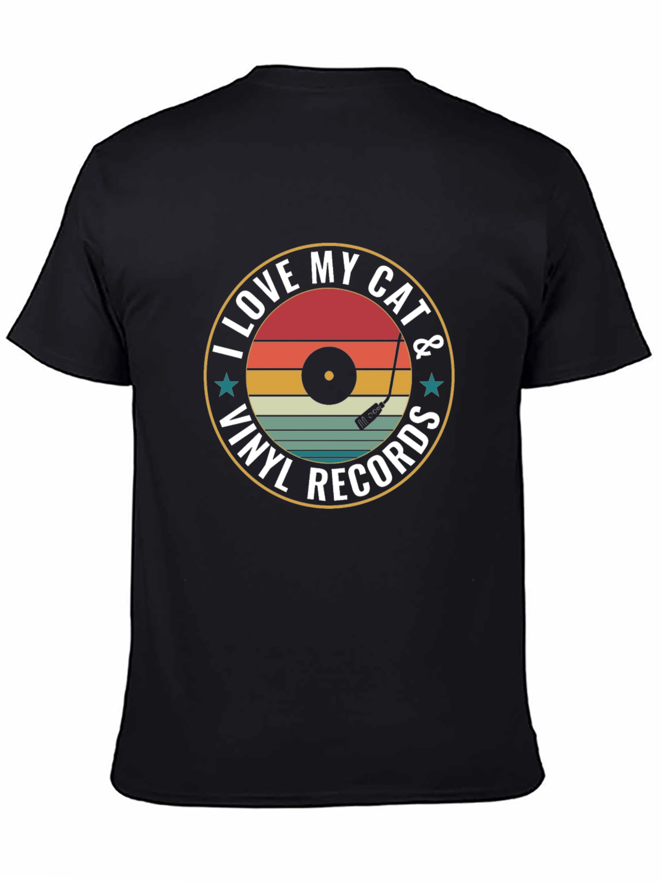 Black I Love My Cat & Vinyl Records Black T-Shirt view 4