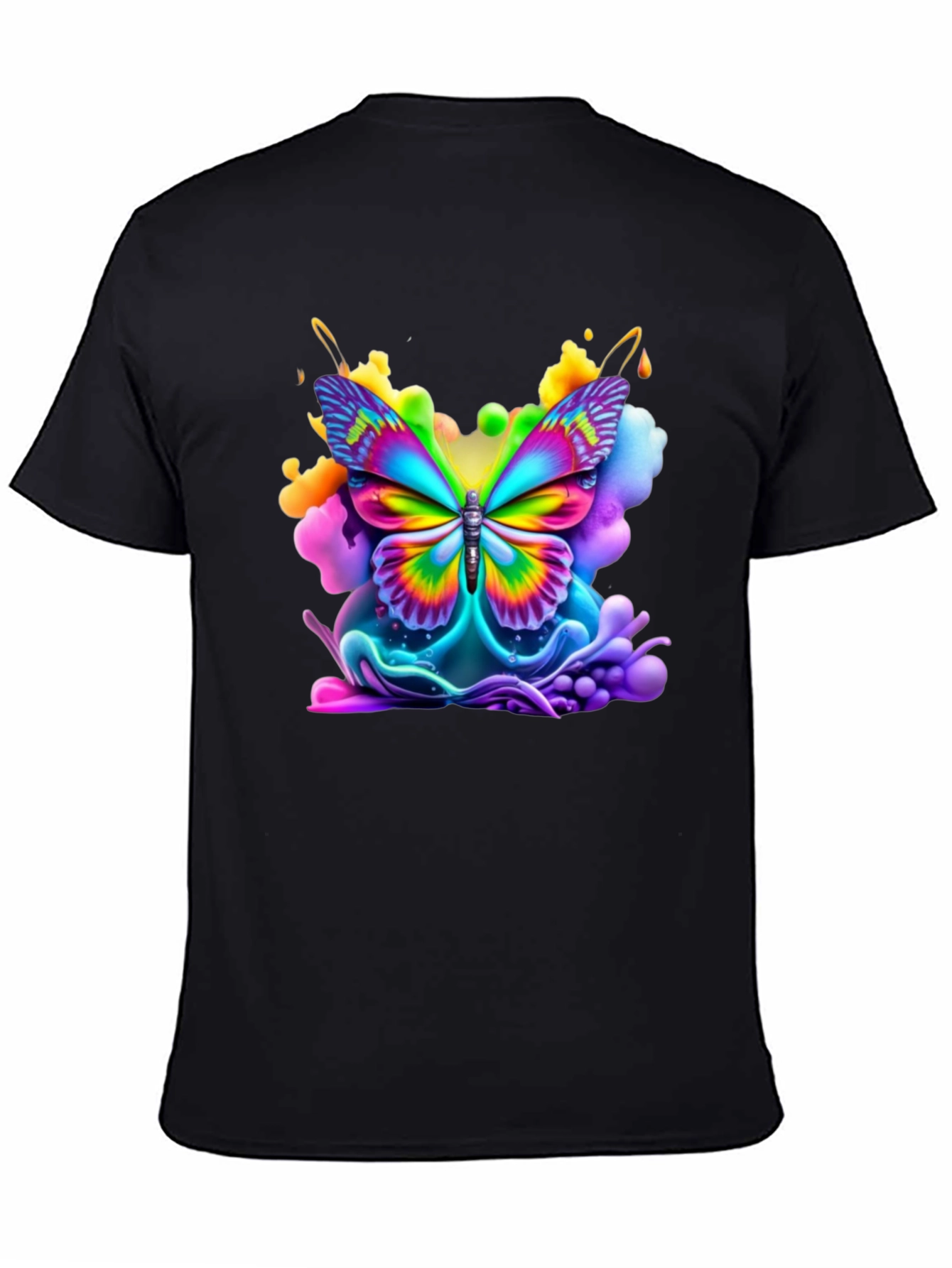 Black Vibrant Butterfly Graphic Tee - Black Cotton Comfort view 4