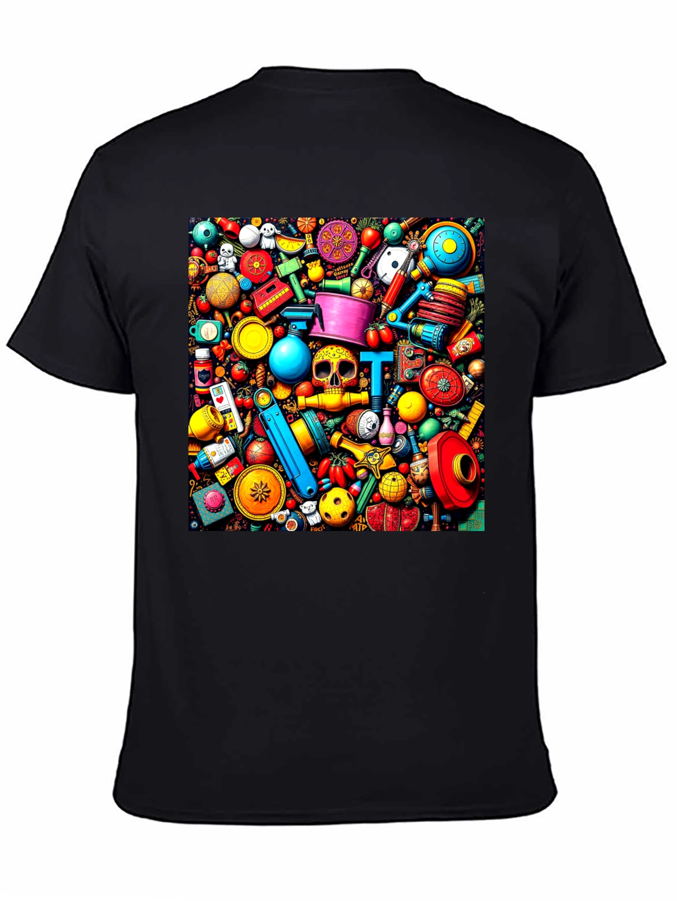 Black Colorful Doodles T-Shirt view 4