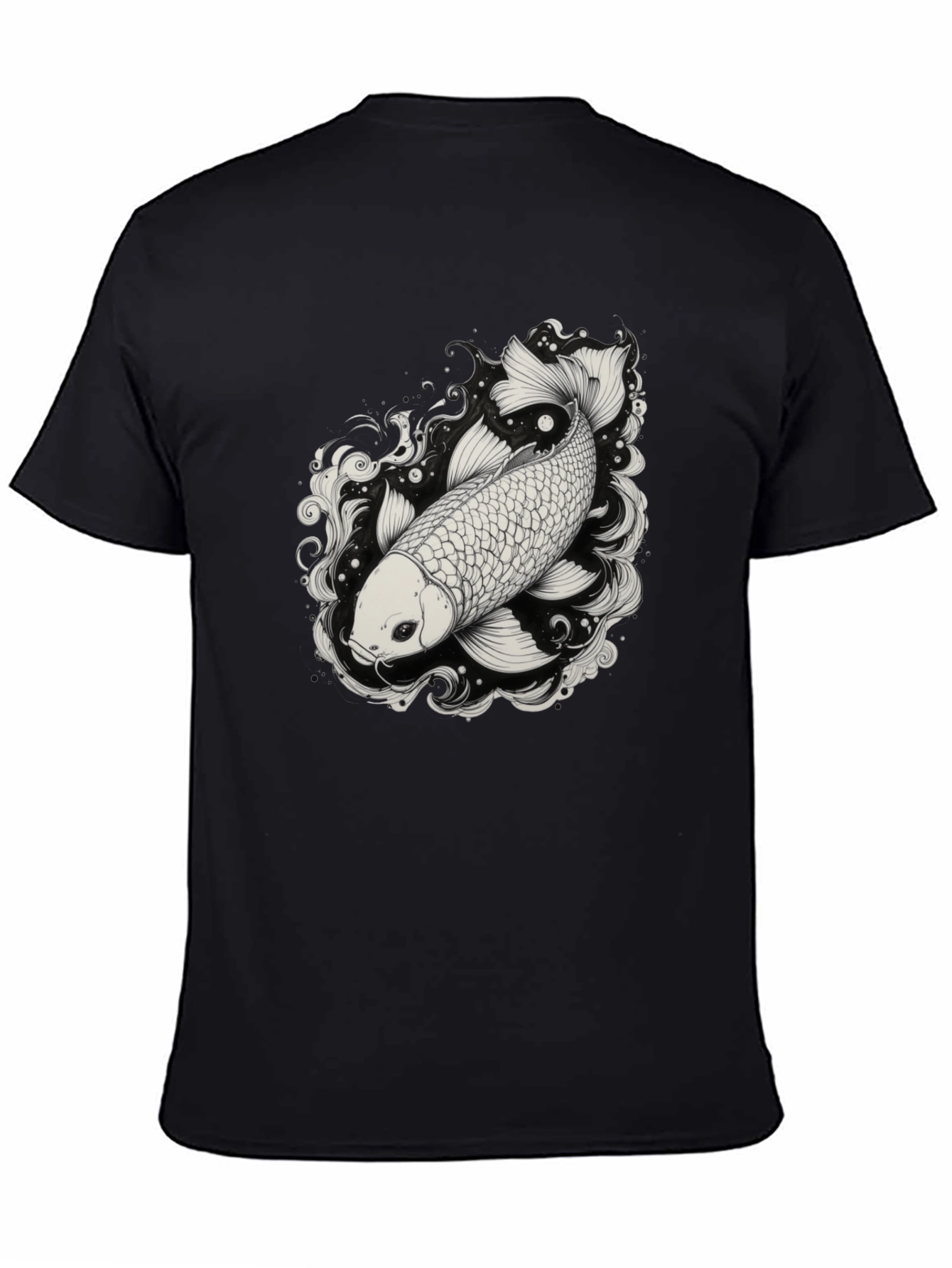 Black Koi Fish Graphic Tee - Black Cotton Blend Shirt view 4