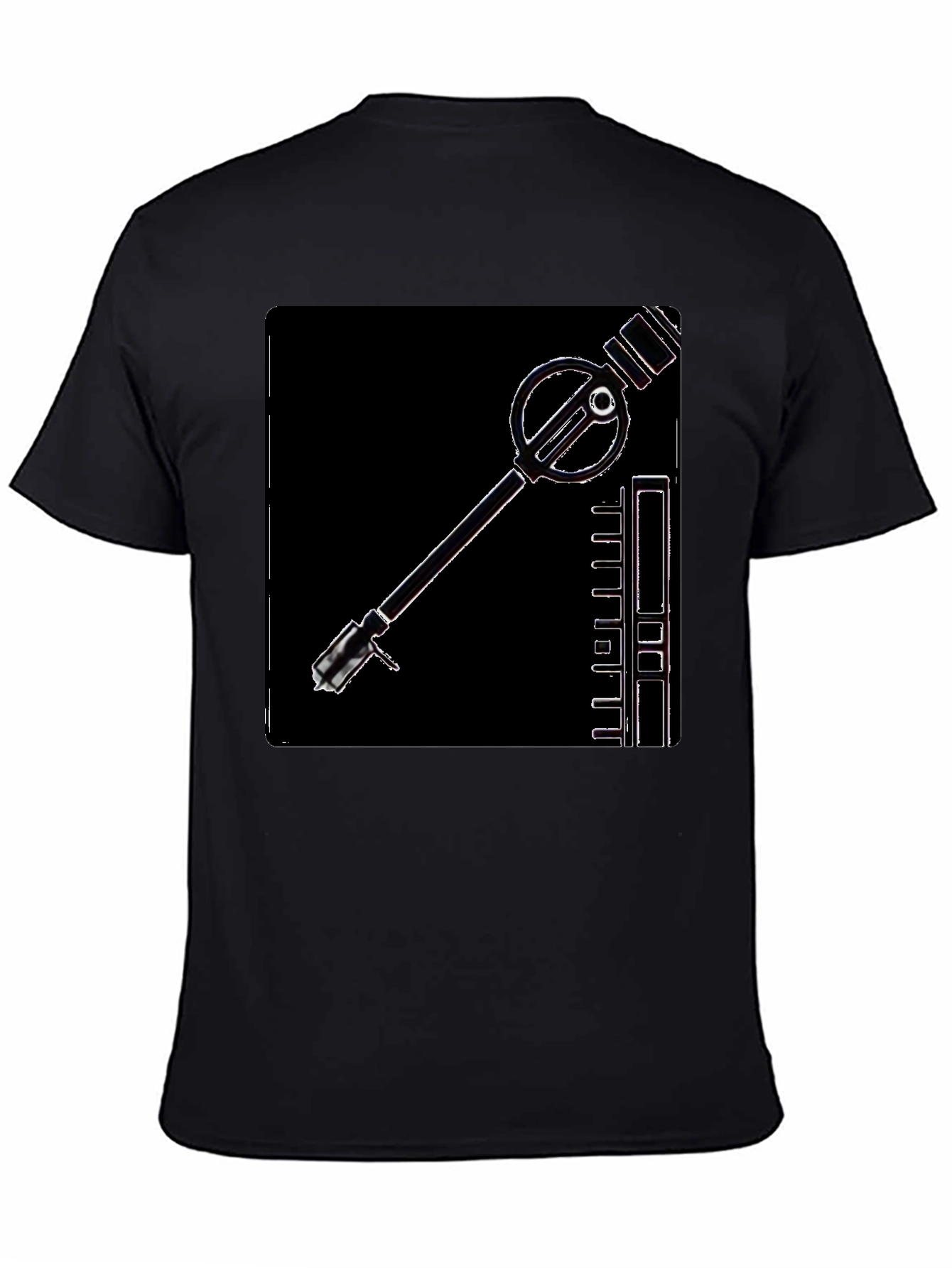 Black Retro Sci-Fi Gadget Graphic Tee - Black Cotton T-Shirt view 4